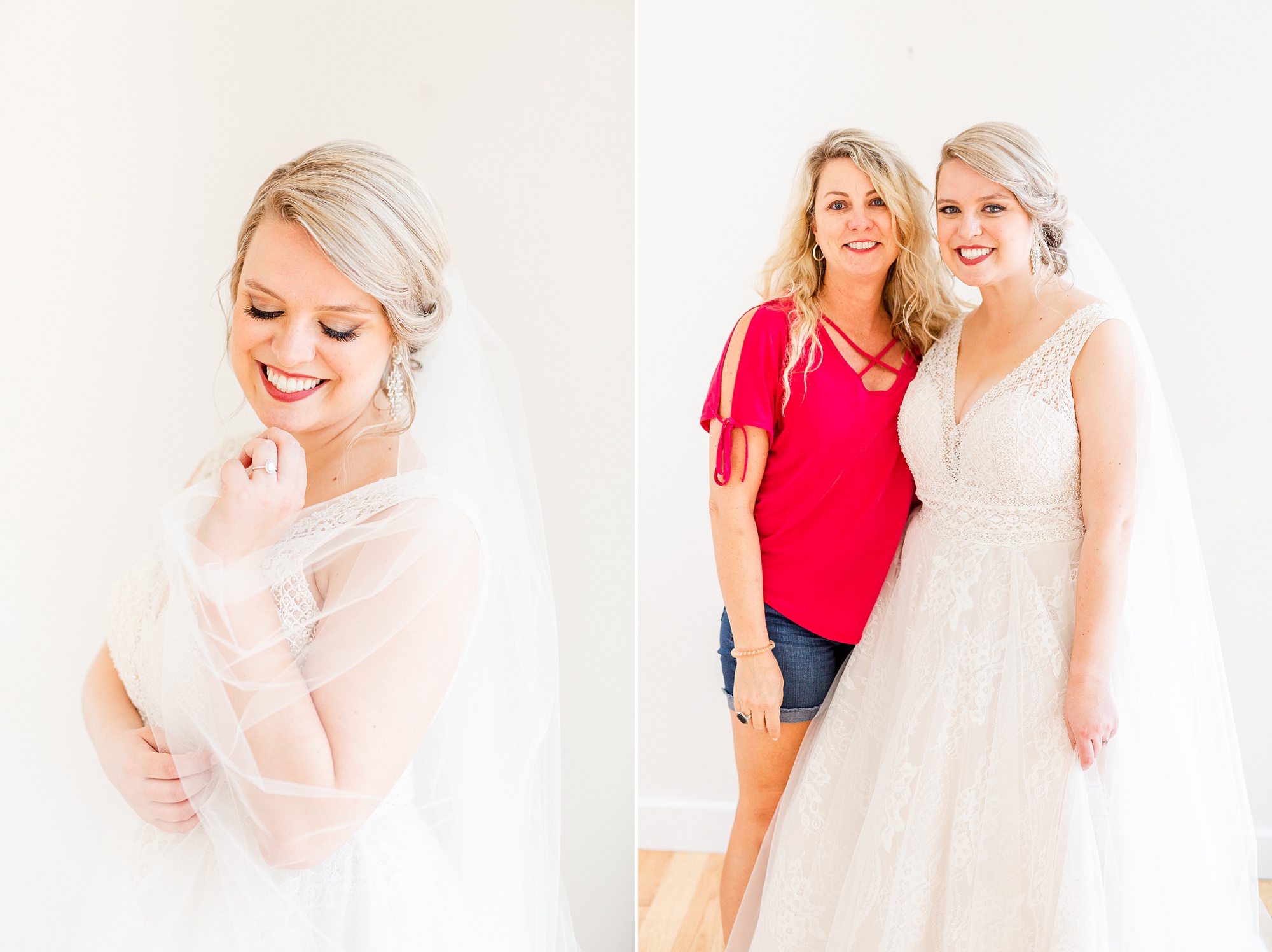 bride and mom pose during The Glass Box bridal session