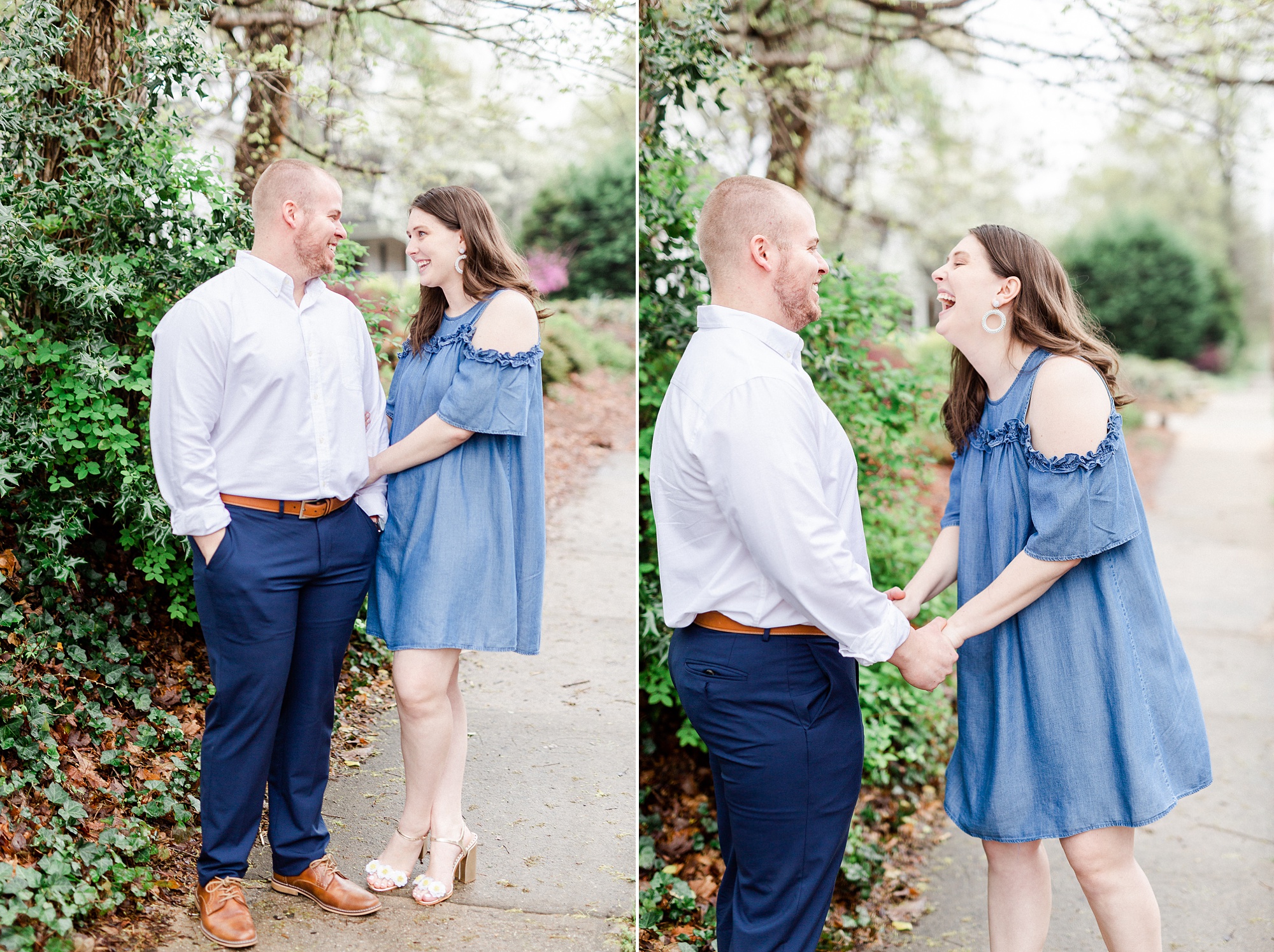 spring engagement portraits in Downtown Davidson