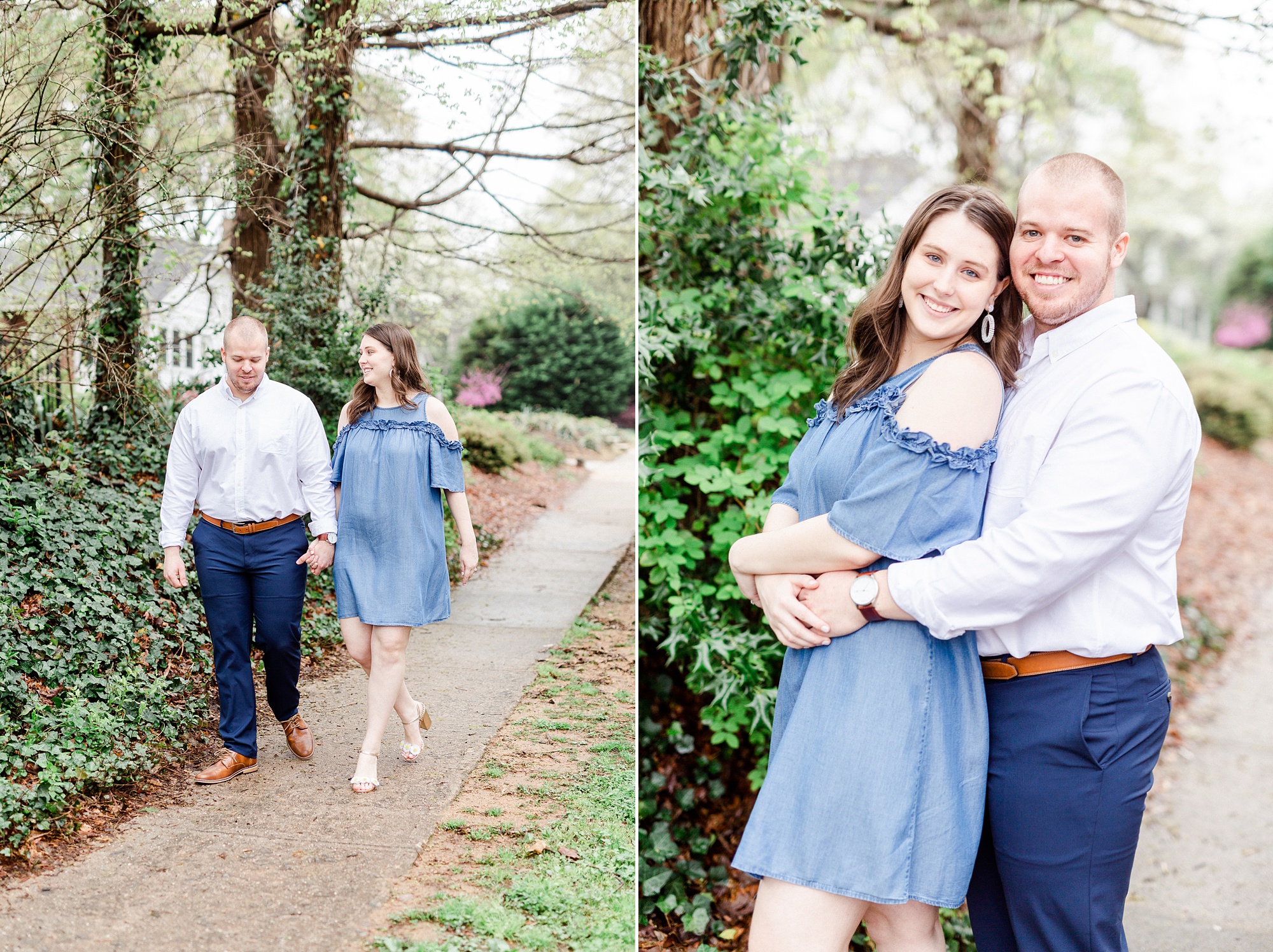 spring engagement portraits in Downtown Davidson