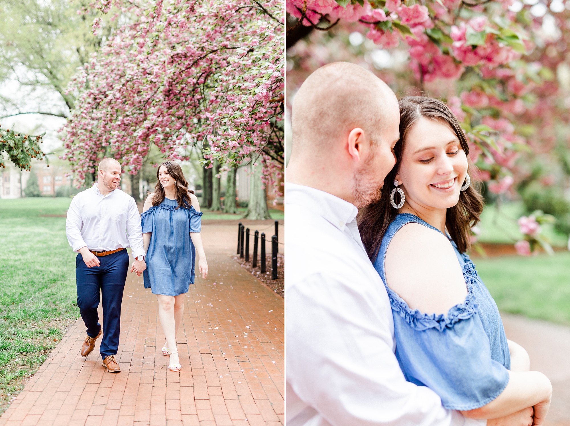 springtime engagement portraits under cherry blossoms