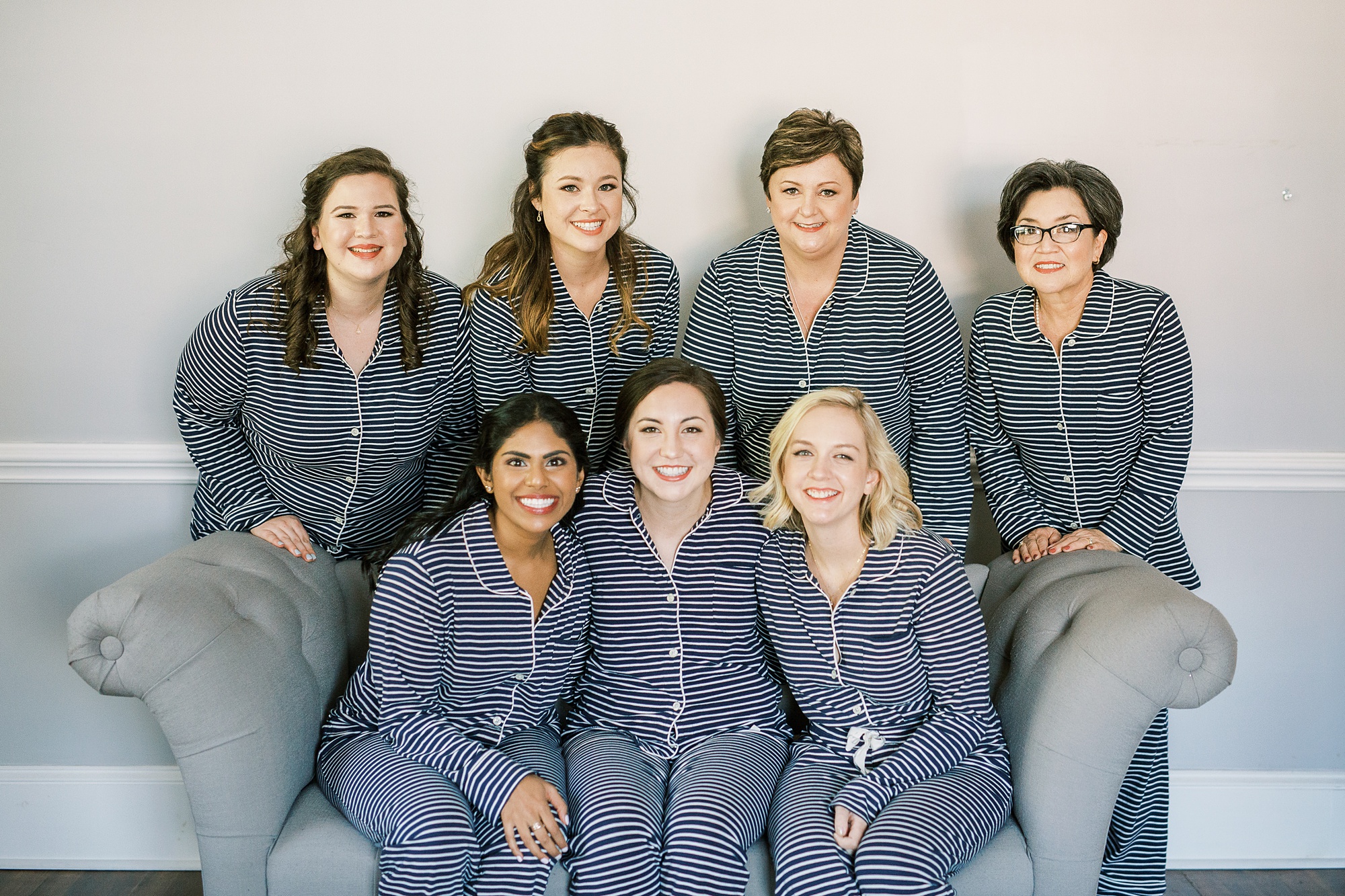 bride and bridesmaids in matching J Crew PJs