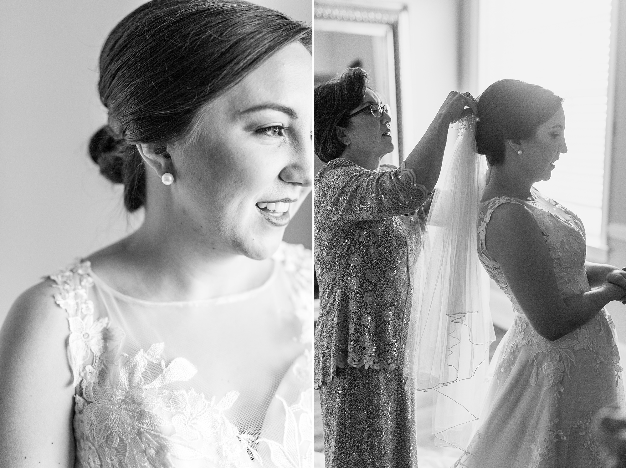 bridal preparations with mother's veil on wedding day
