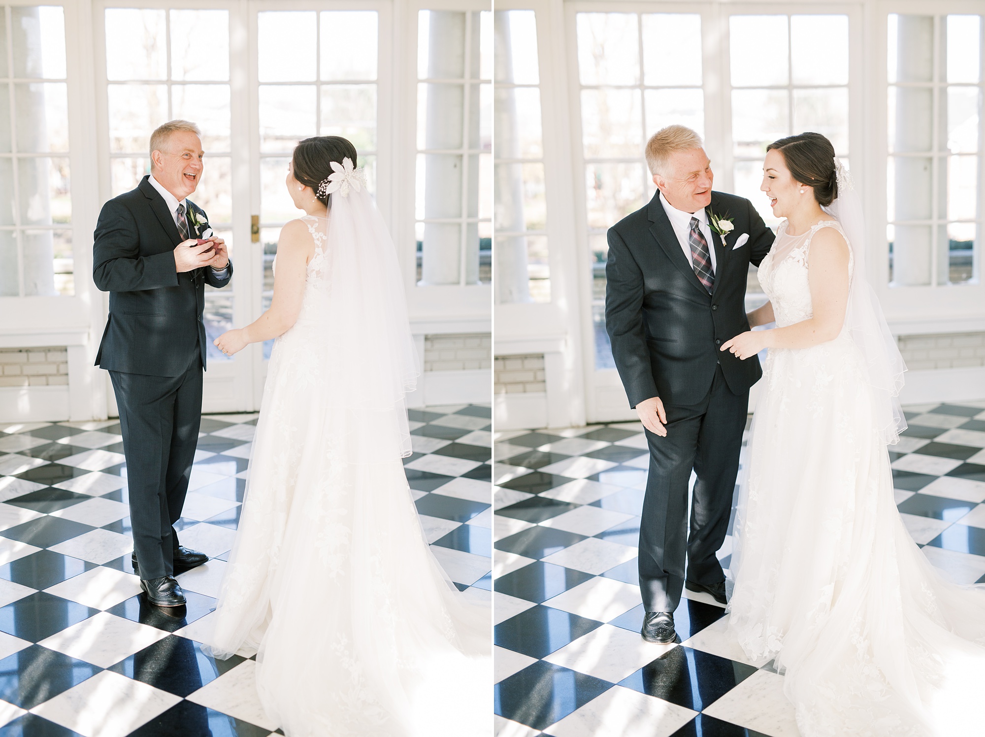 bride's first look with dad on wedding day in Charlotte NC