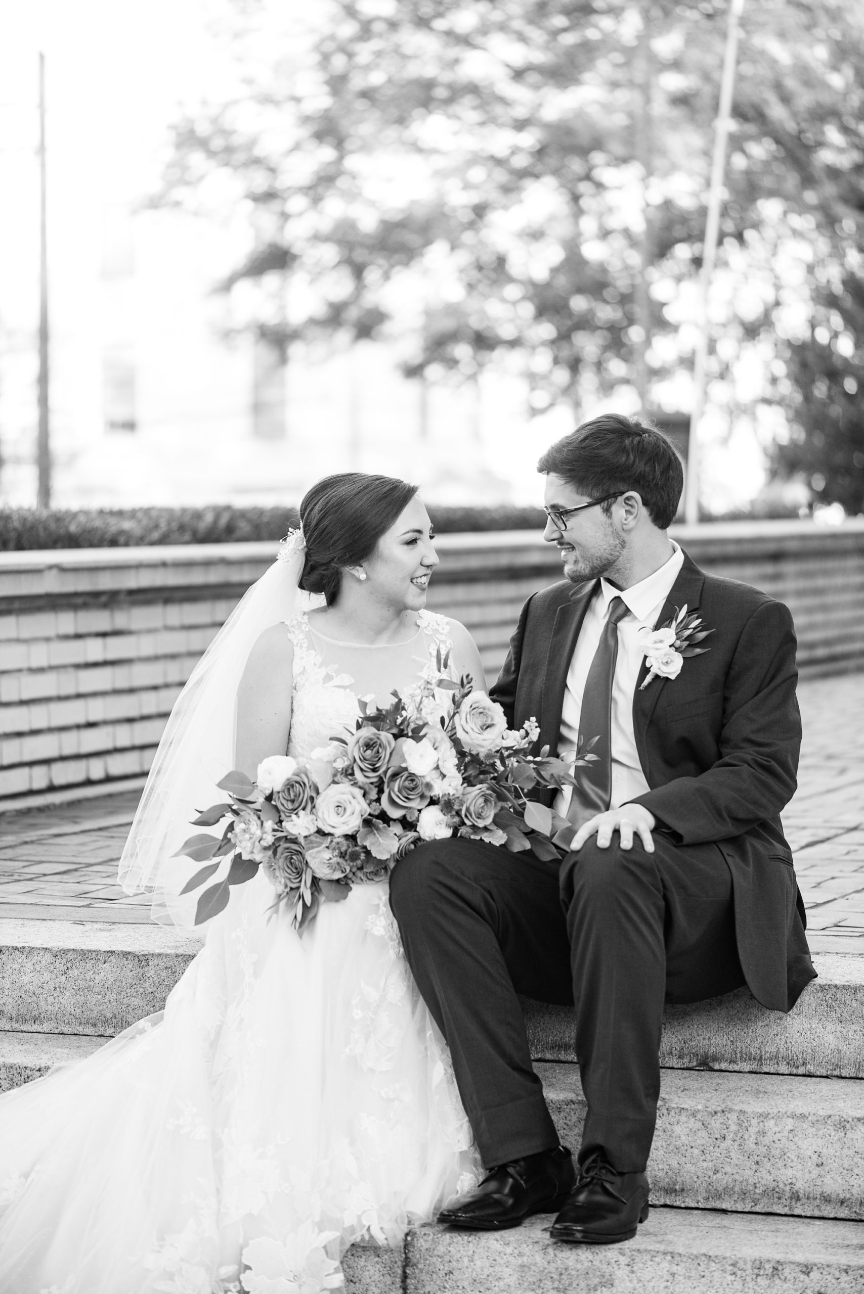 Charlotte NC wedding portraits on steps at Separk Mansion