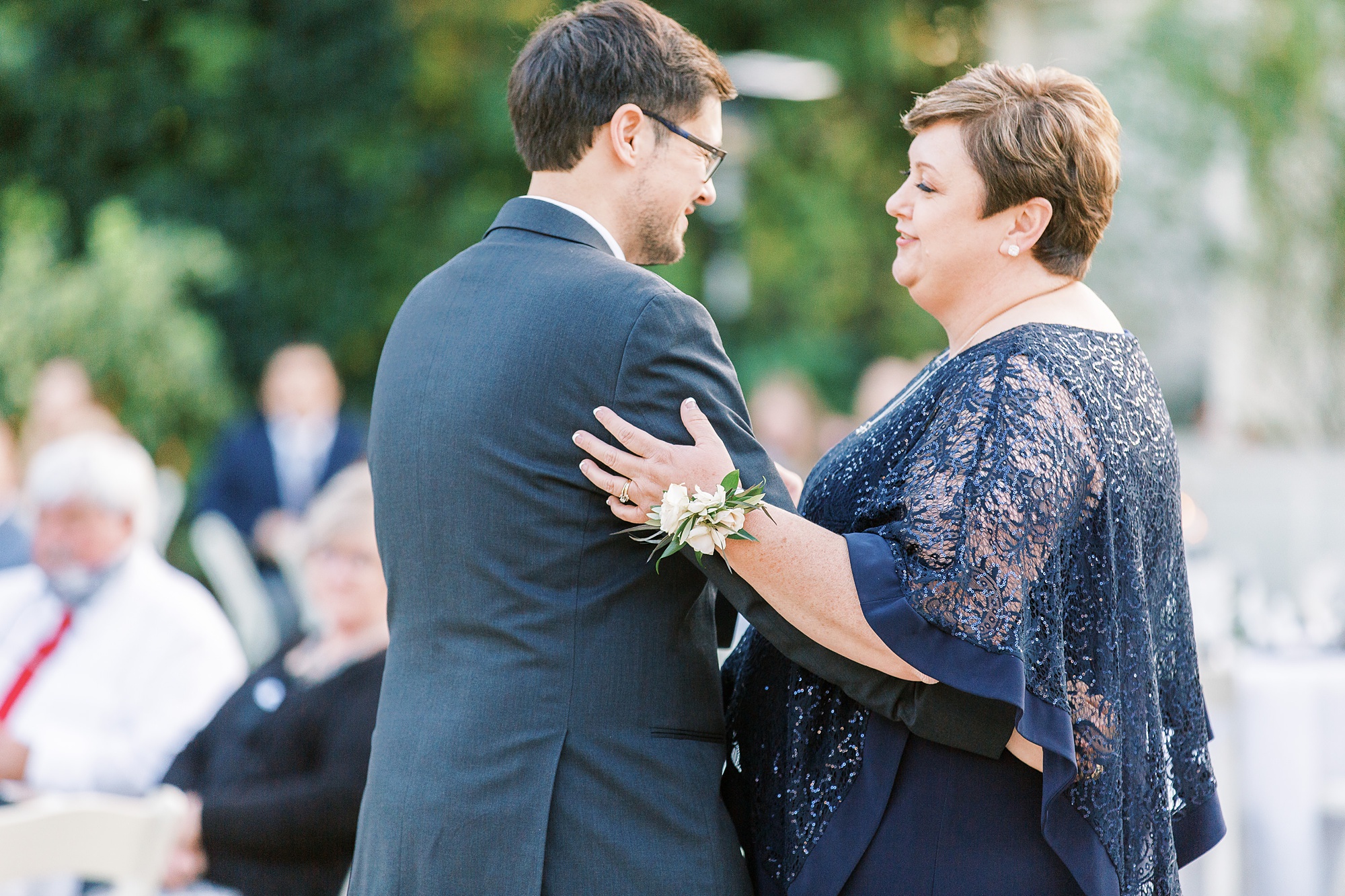 mother-son dance during outdoor reception at Separk Mansion