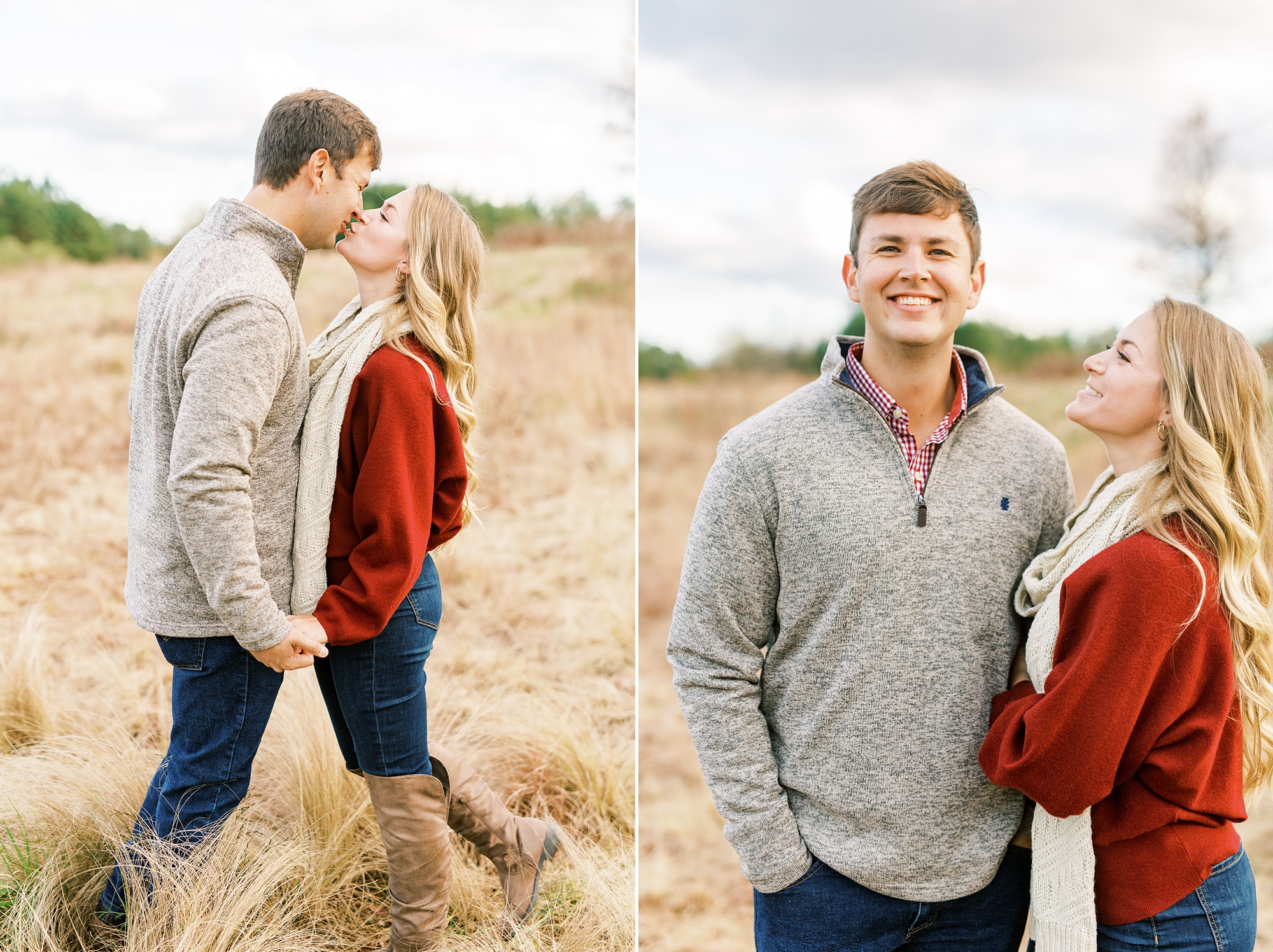 fall engagement portraits with. couple in sweatshirts