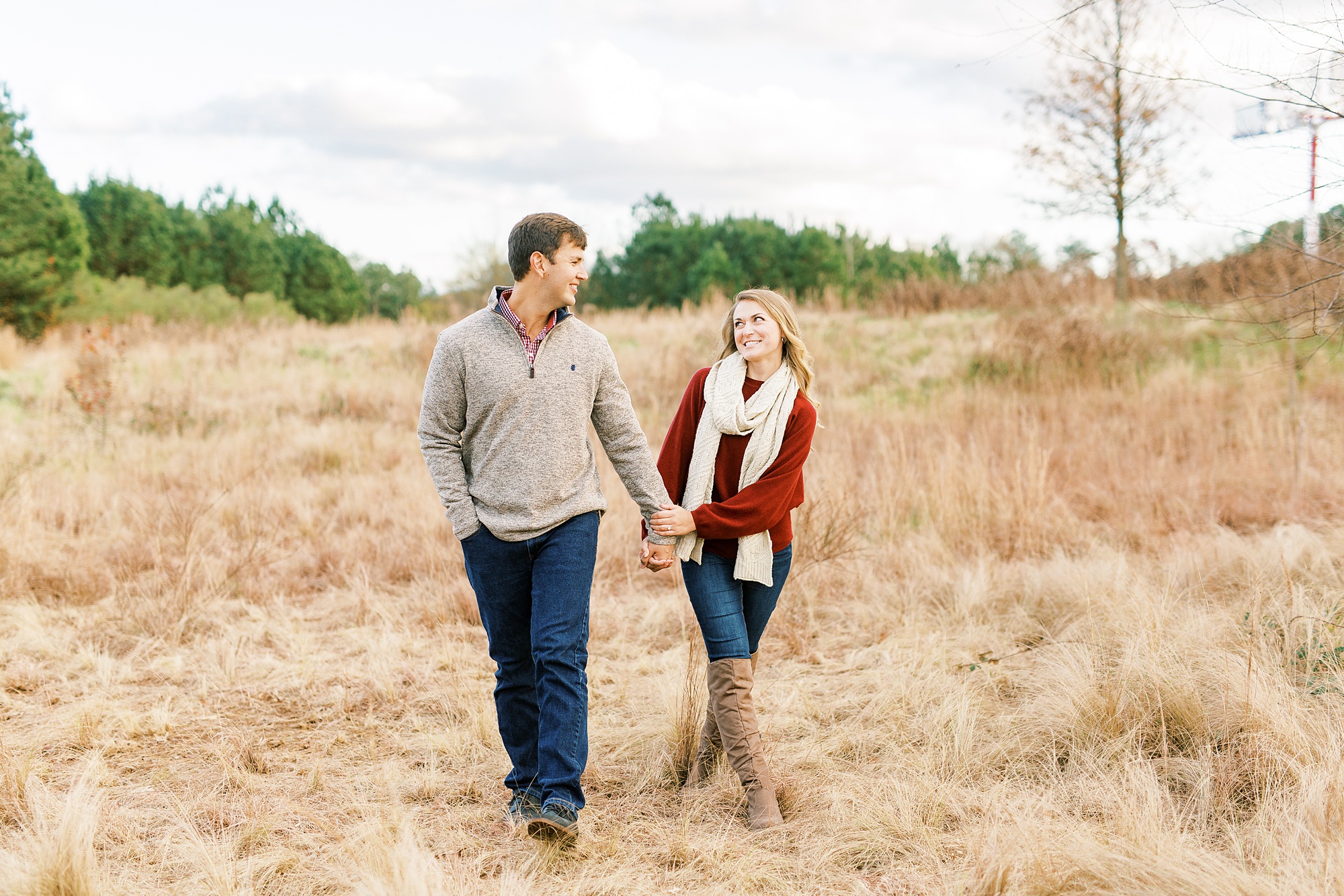 relaxed fall engagement portraits in Raleigh NC