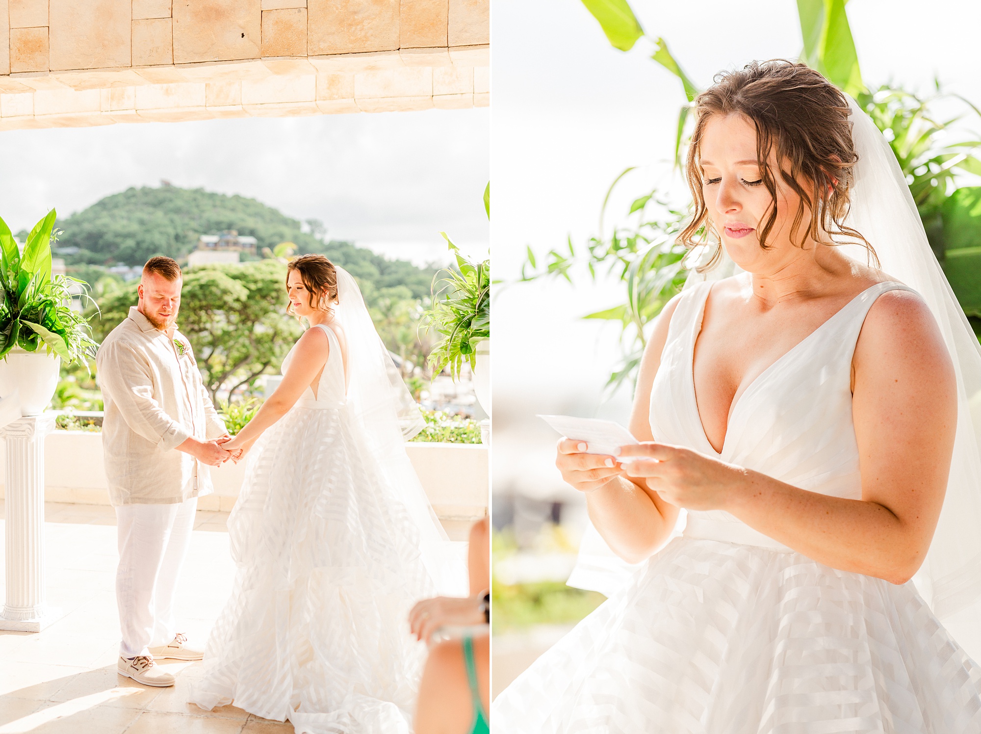 bride reads vows to groom during wedding ceremony in St Lucia