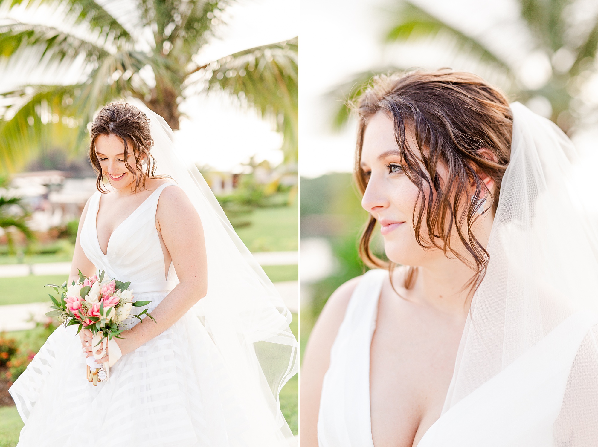 bridal portraits in front of palm tree