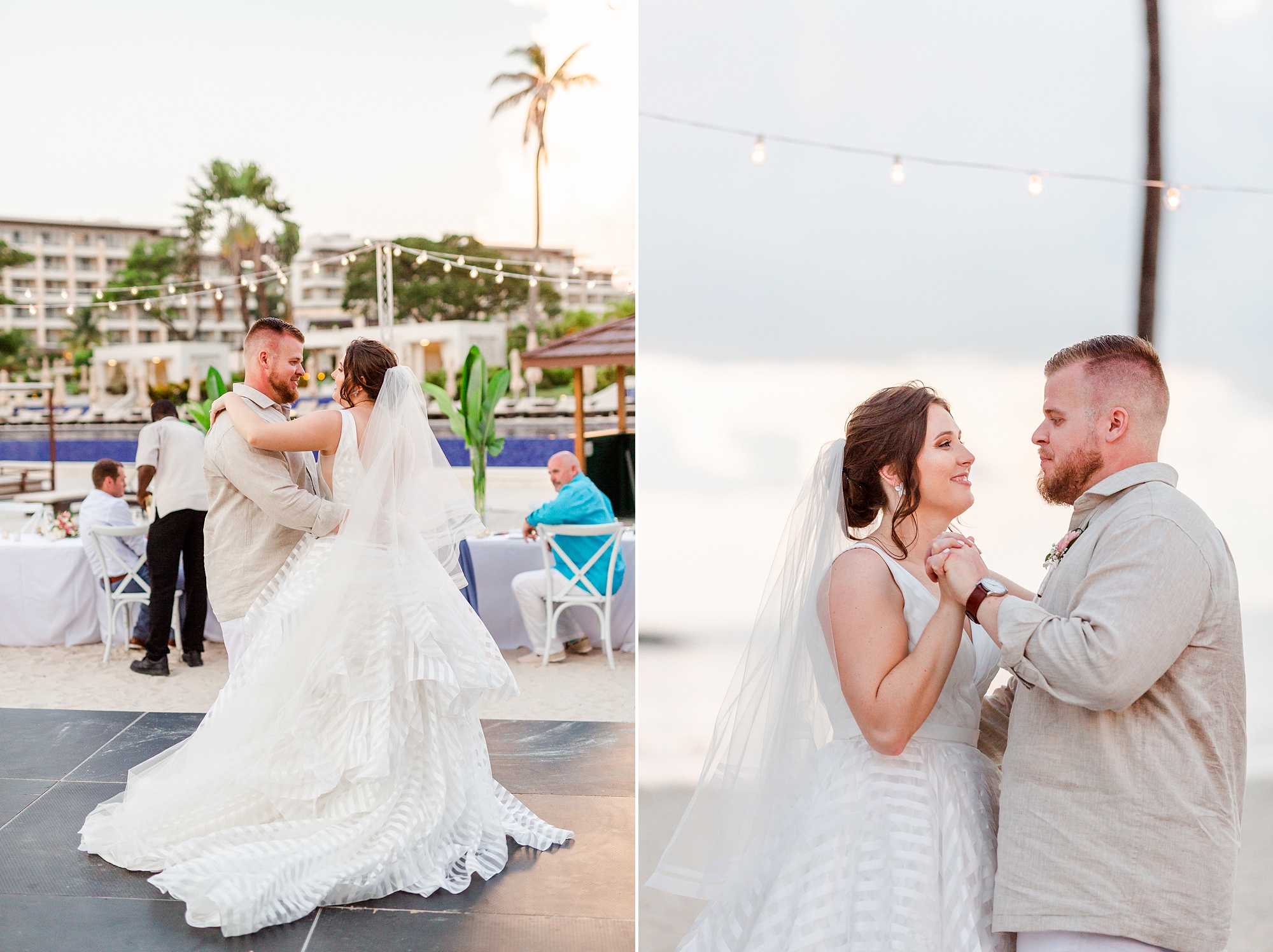 bride and groom dance during St Lucia resort wedding reception