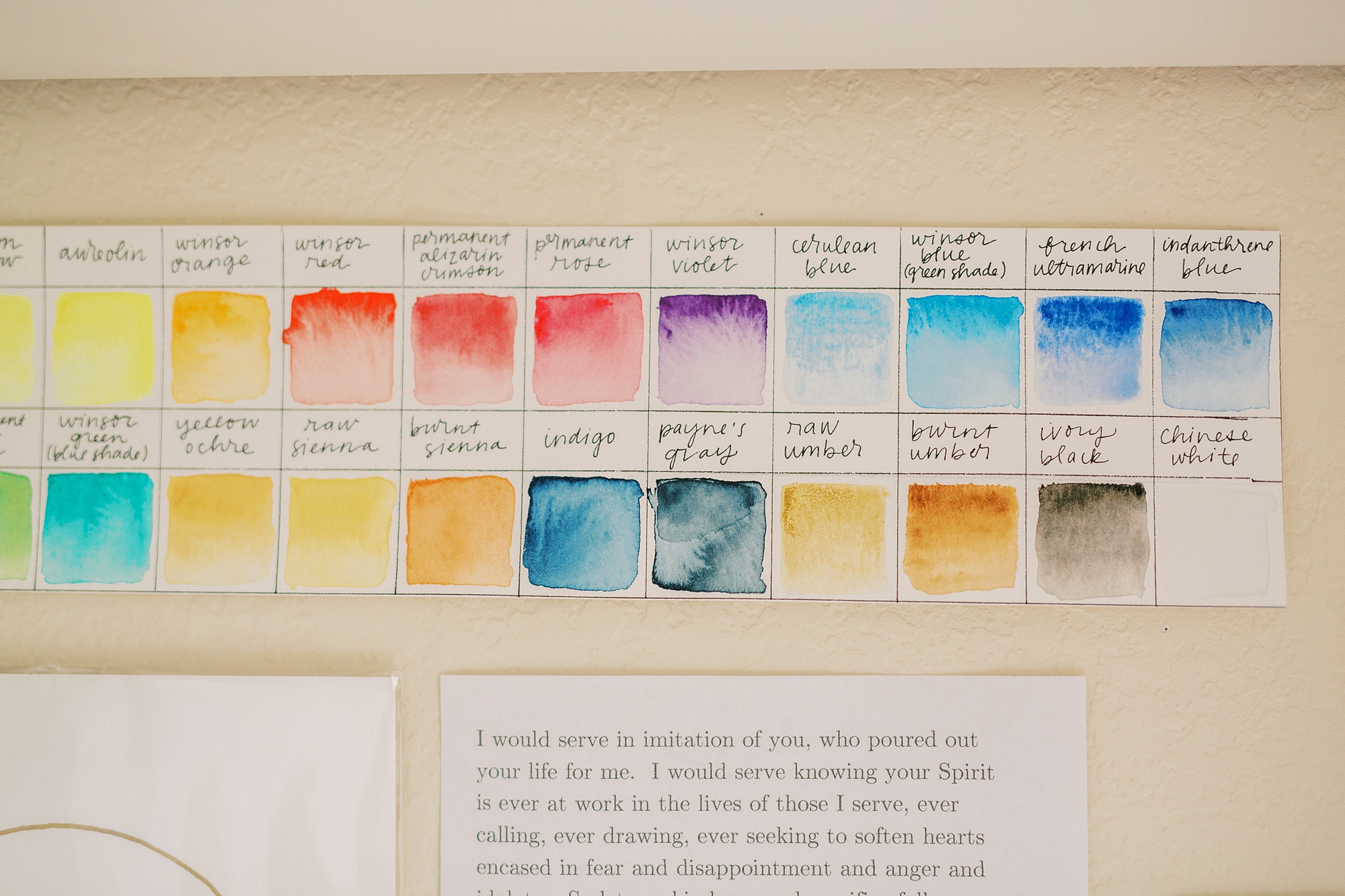 color palette in home office of watercolor wedding invitations designer