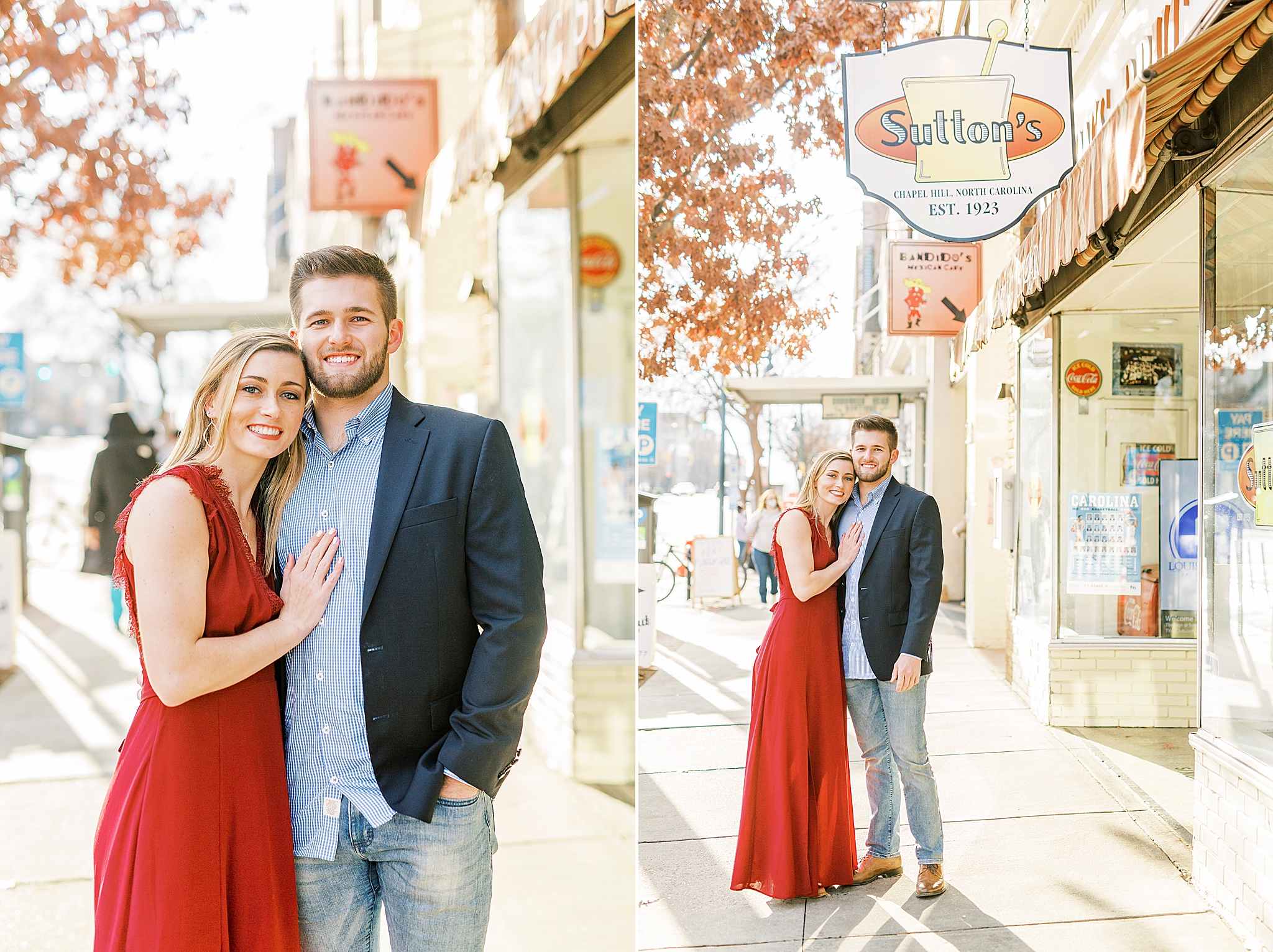 Chapel Hill engagement session along streets of Downtown