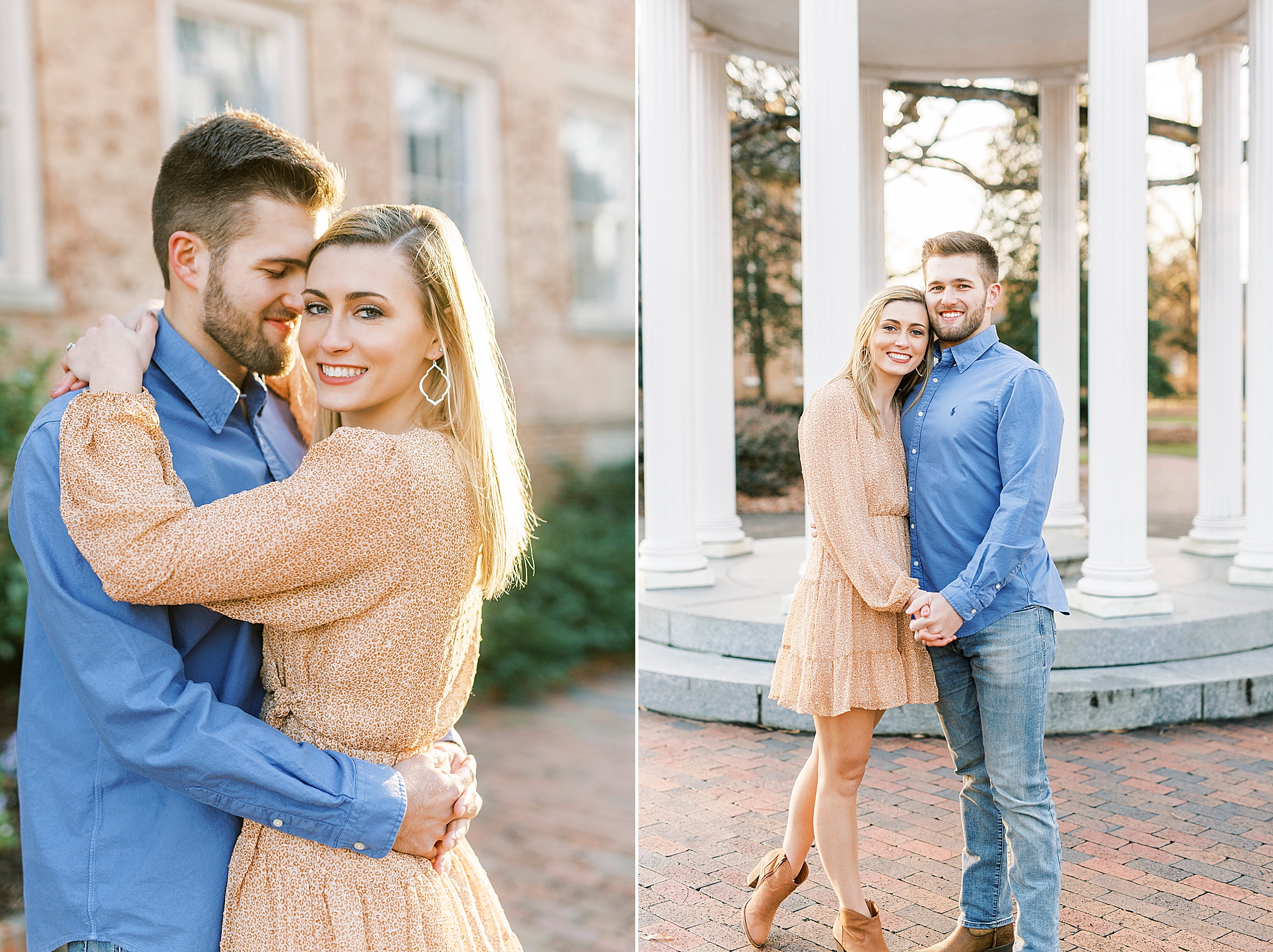 young couple poses by gazebo at Chapel Hill