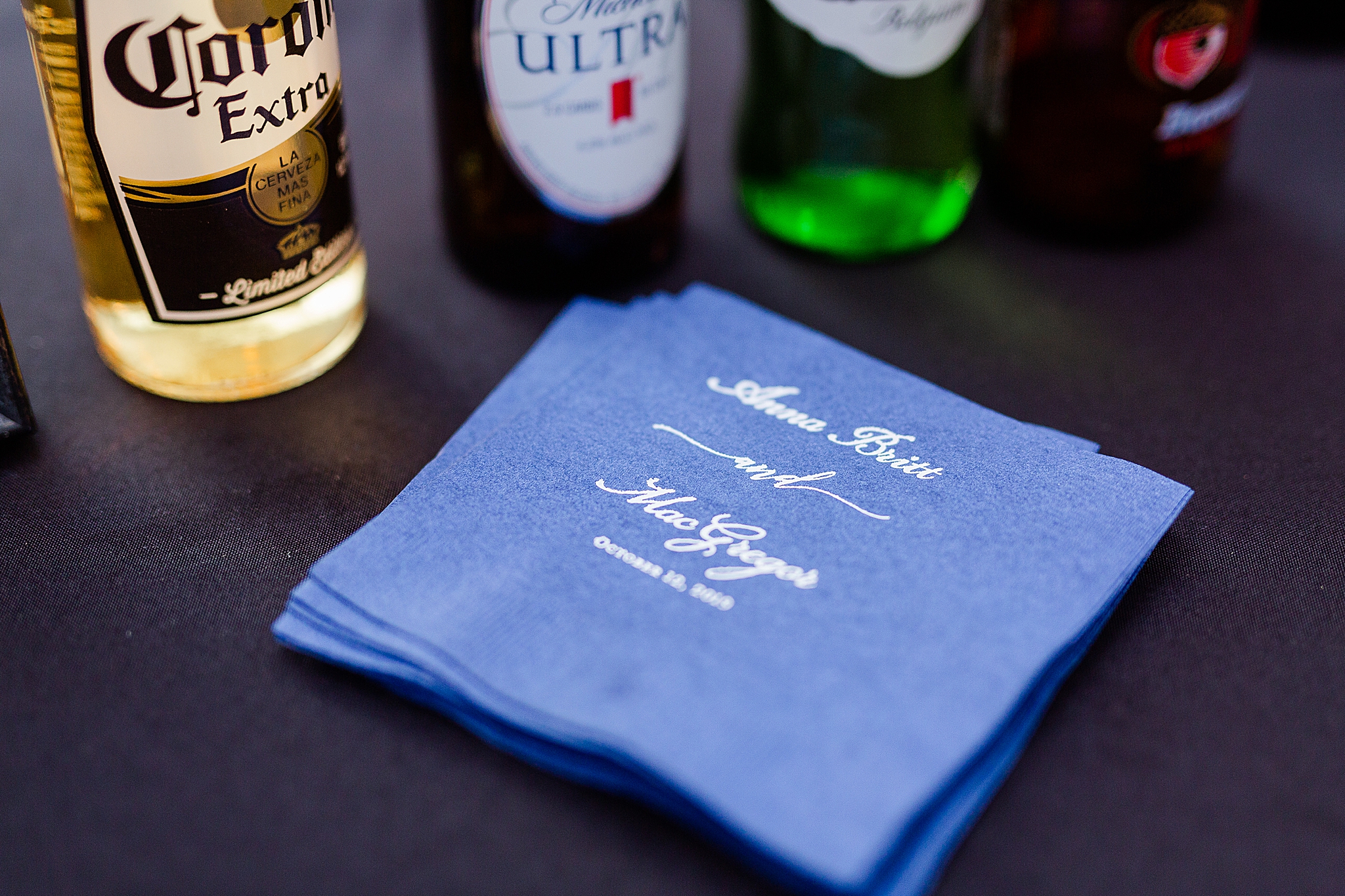 blue personalized napkins for classic Southern wedding