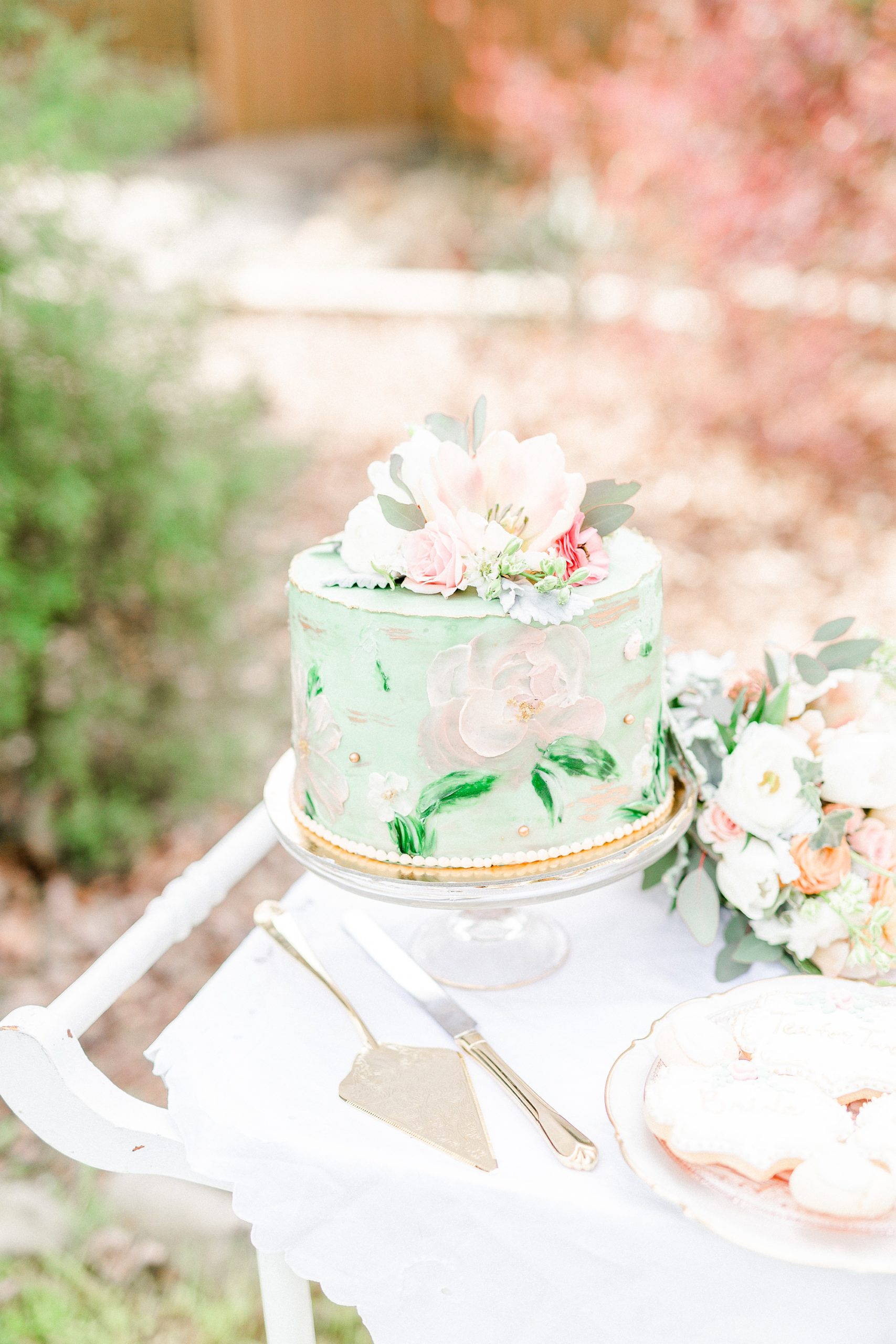 pastel green wedding cake for Carolina Country Weddings styled shoot