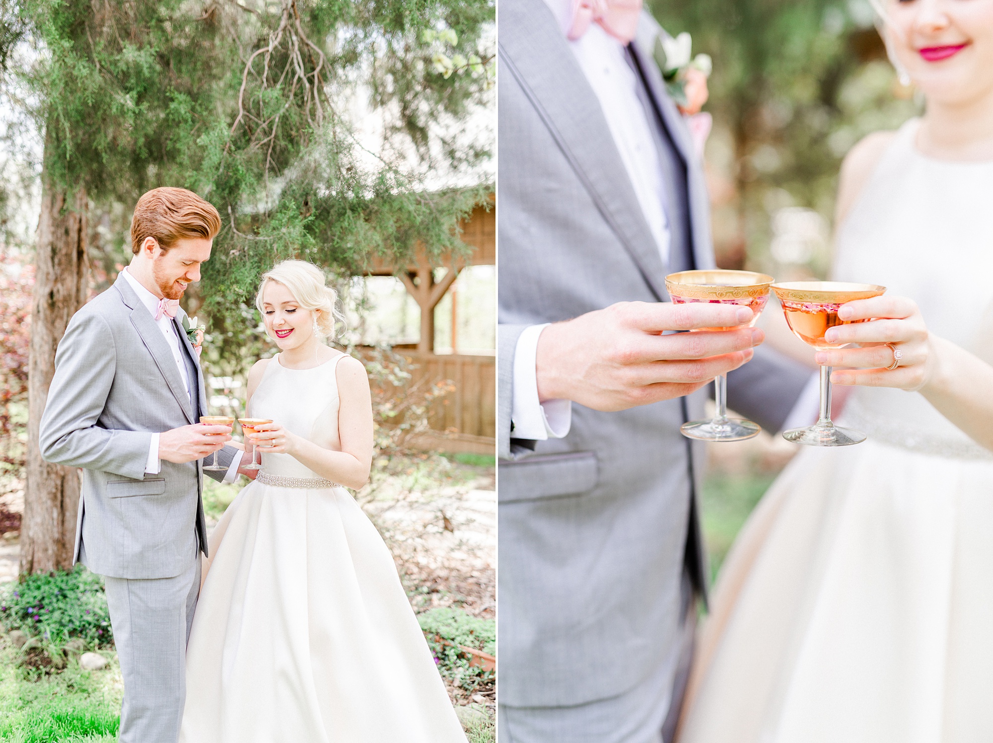 newlyweds toast spring cocktails at Carolina Country Weddings