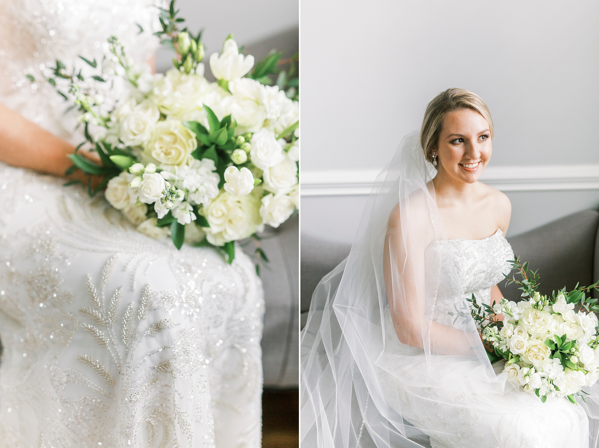 bridal portraits with cathedral veil wrapped around bride's shoulders