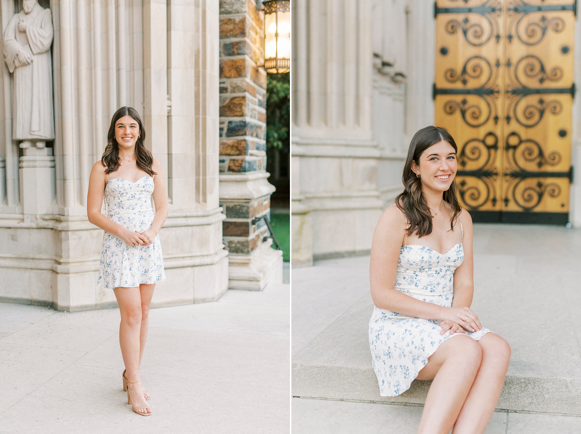 Duke University graduation portraits for girl on steps of Duke Chapel
