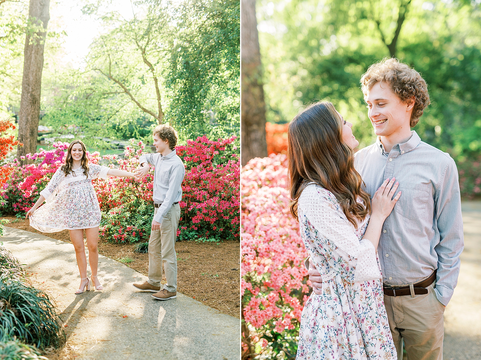 spring Glencairn Gardens engagemnt session with couple on pathway