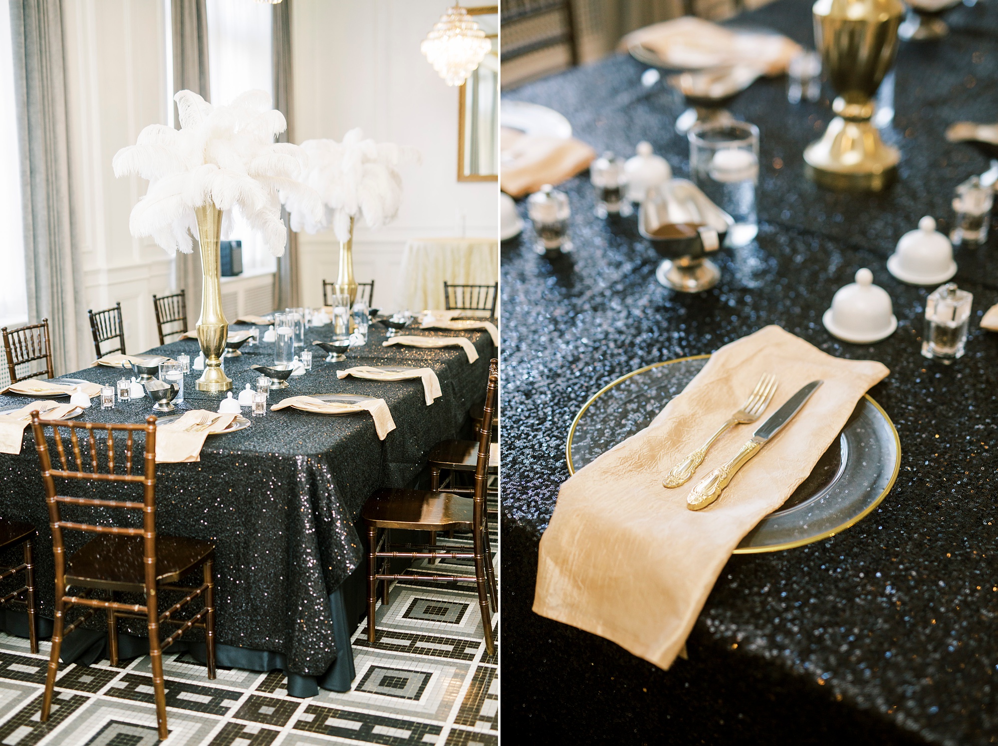 black and gold Great Gatsby birthday party details
