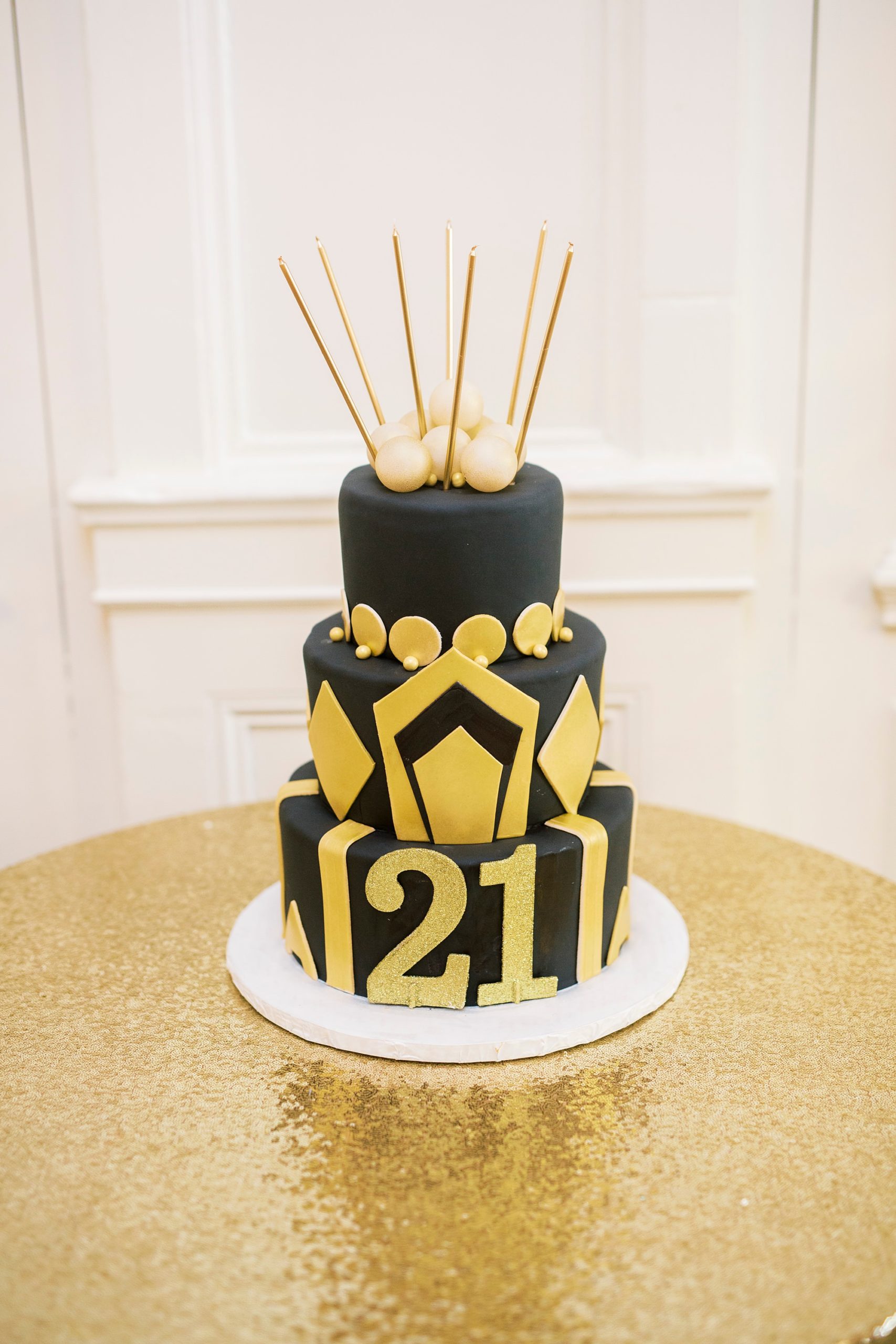 black and gold cake for 21st birthday