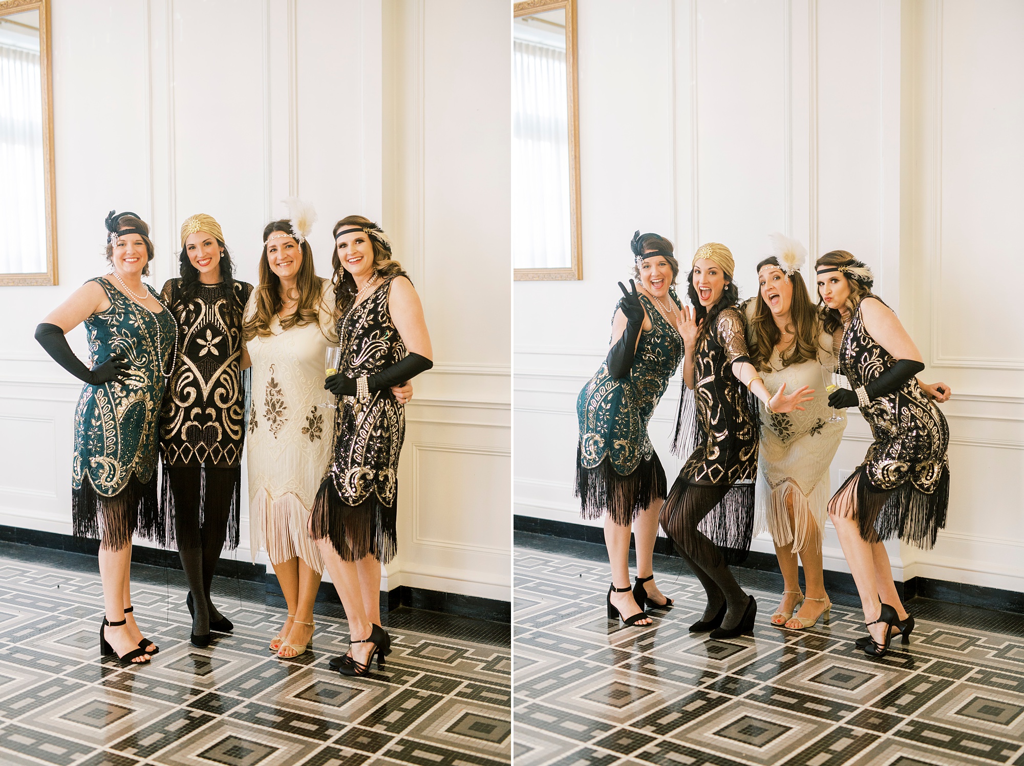 family poses together during Great Gatsby birthday party
