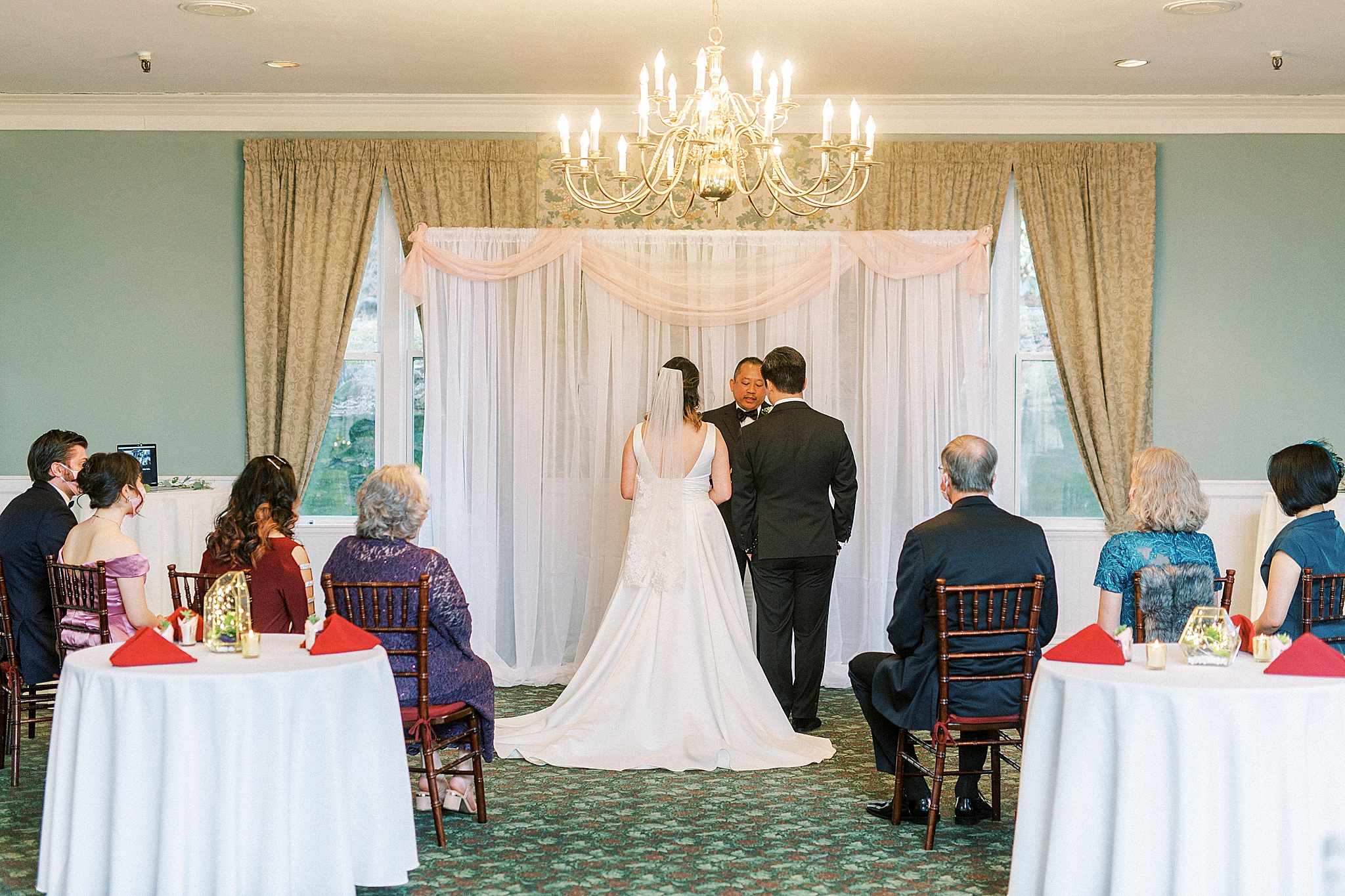 bride and groom stand together during Green Park Inn ceremony
