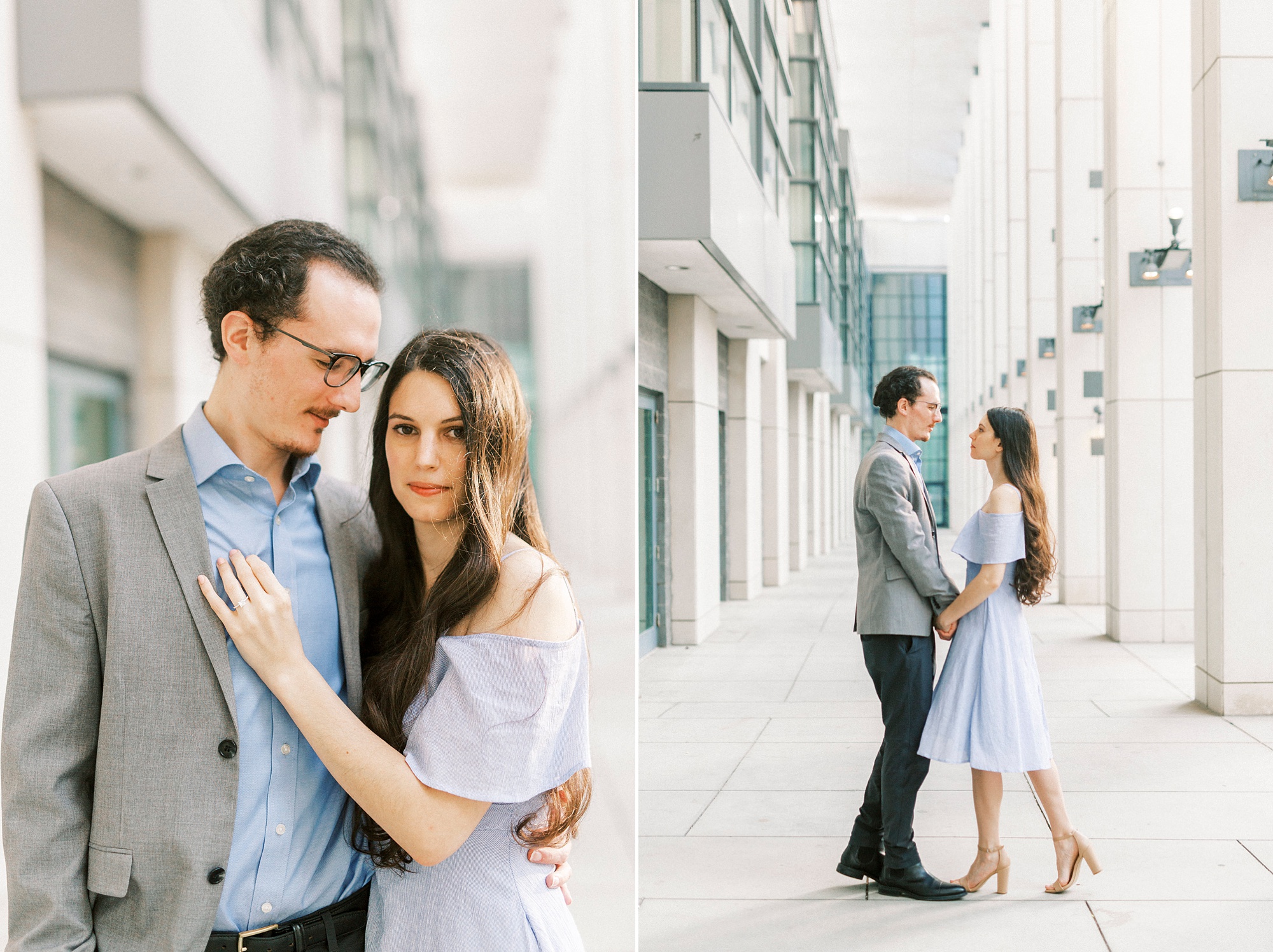 engagement portraits in hallway of Charlotte Convention Center