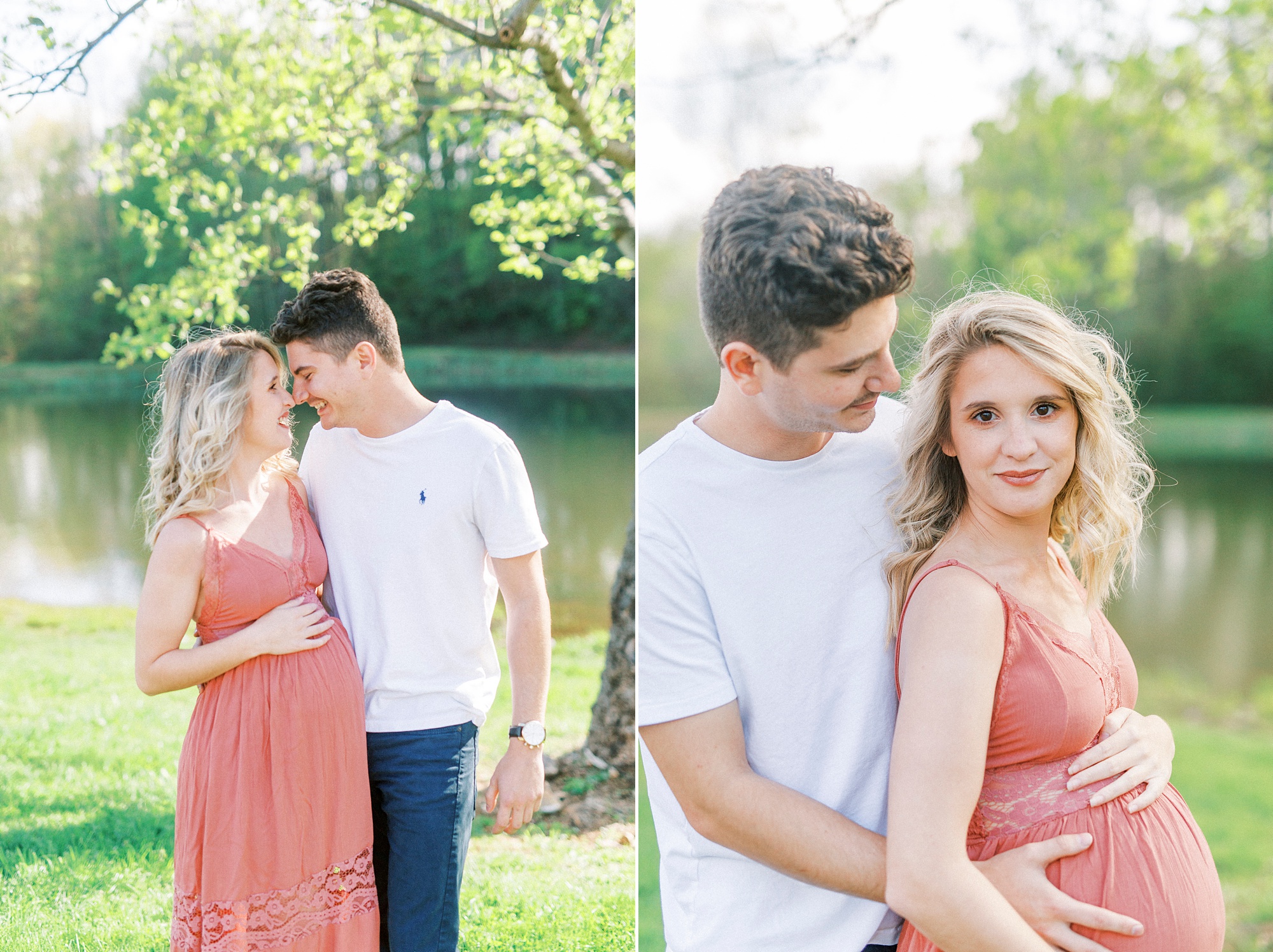 man holds expecting woman's belly during Winston-Salem maternity photos