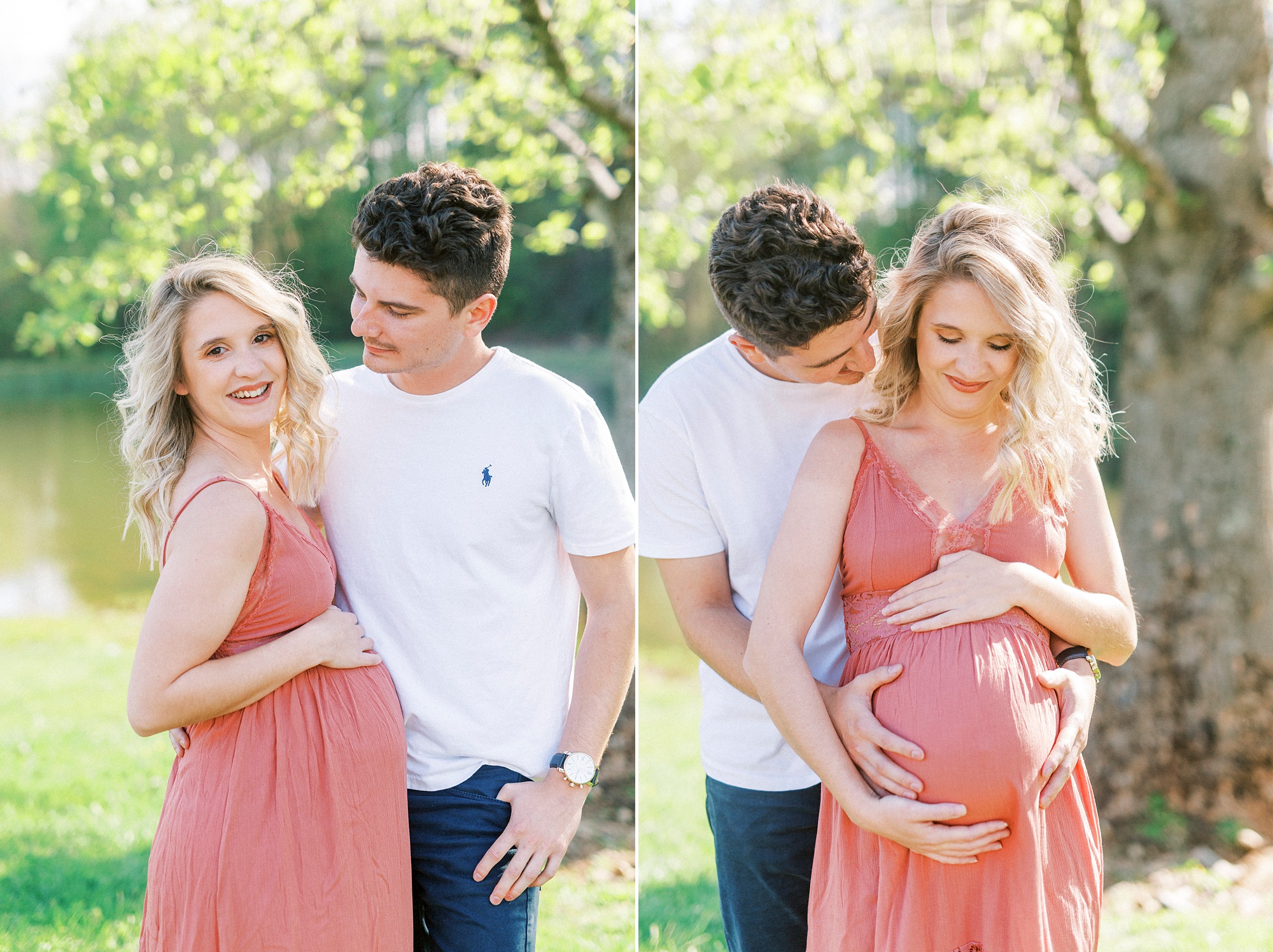 couple hugs during Mount Airy maternity portraits
