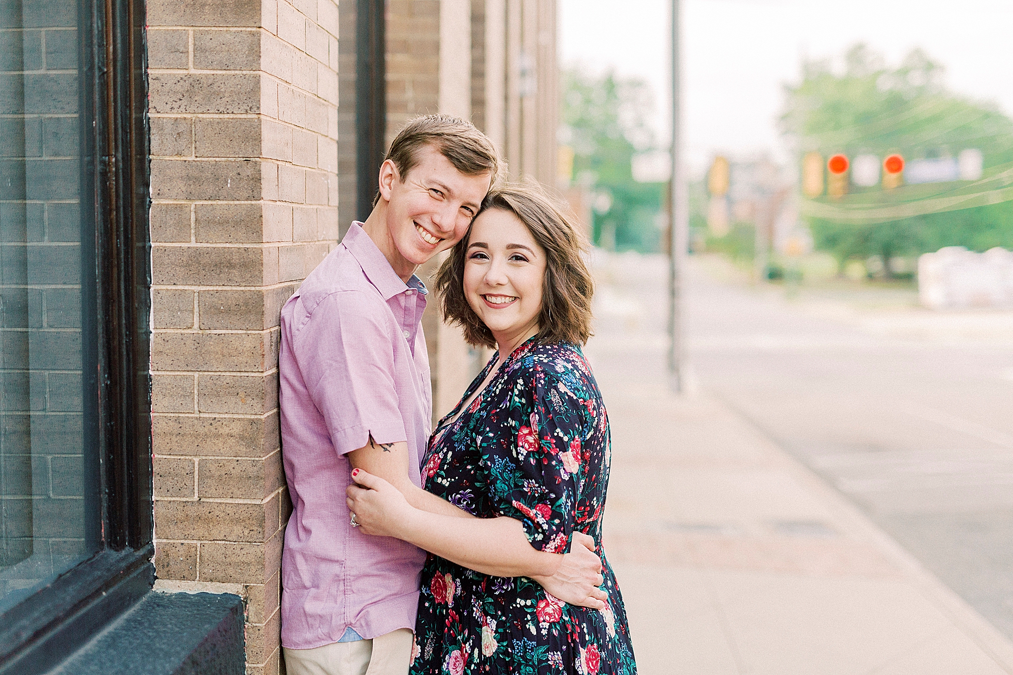 anniversary portraits along street in Downtown Mooresville
