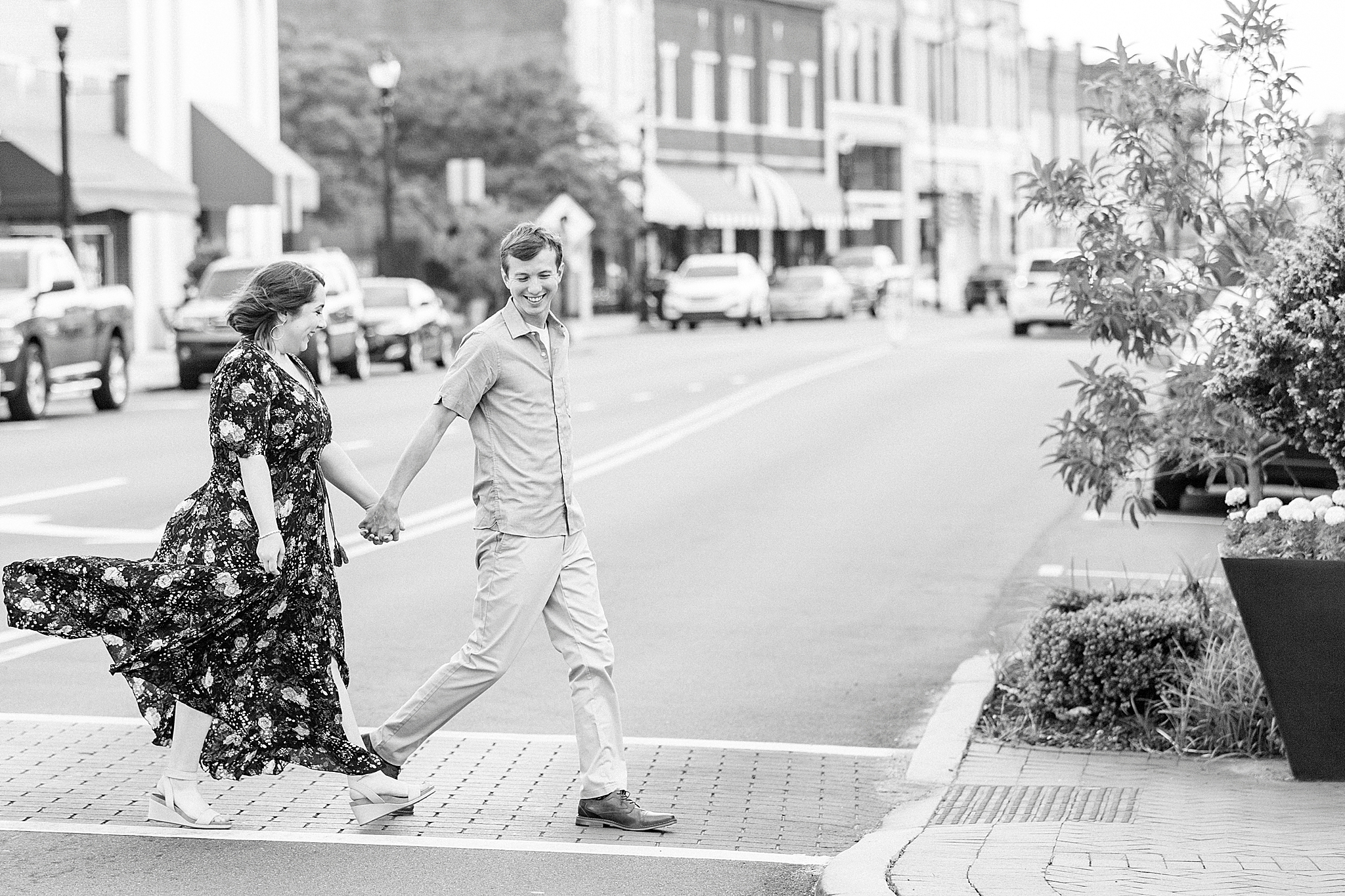 married couple walks through crosswalk in NC