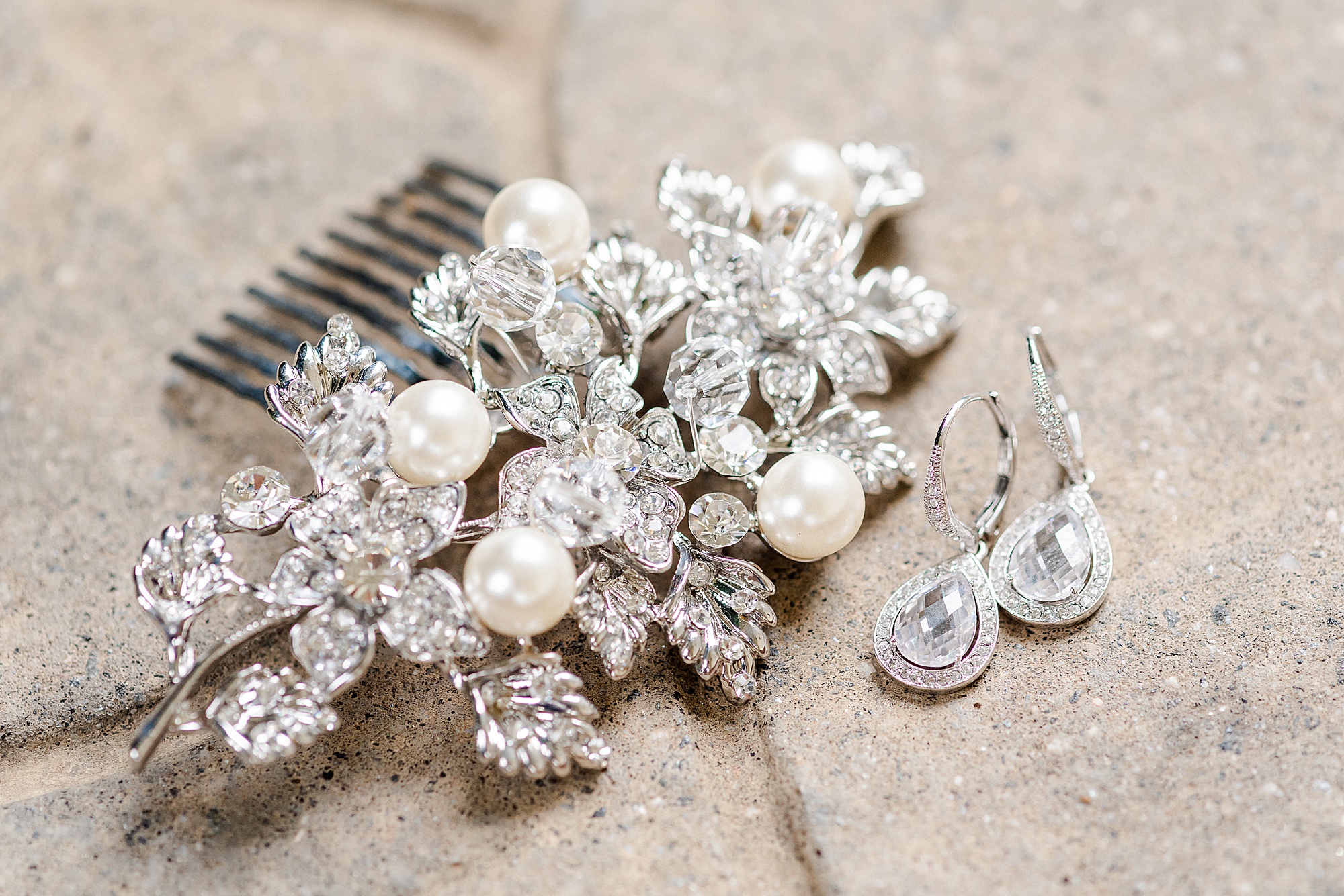 bride's hairpiece and jewelry for NC wedding