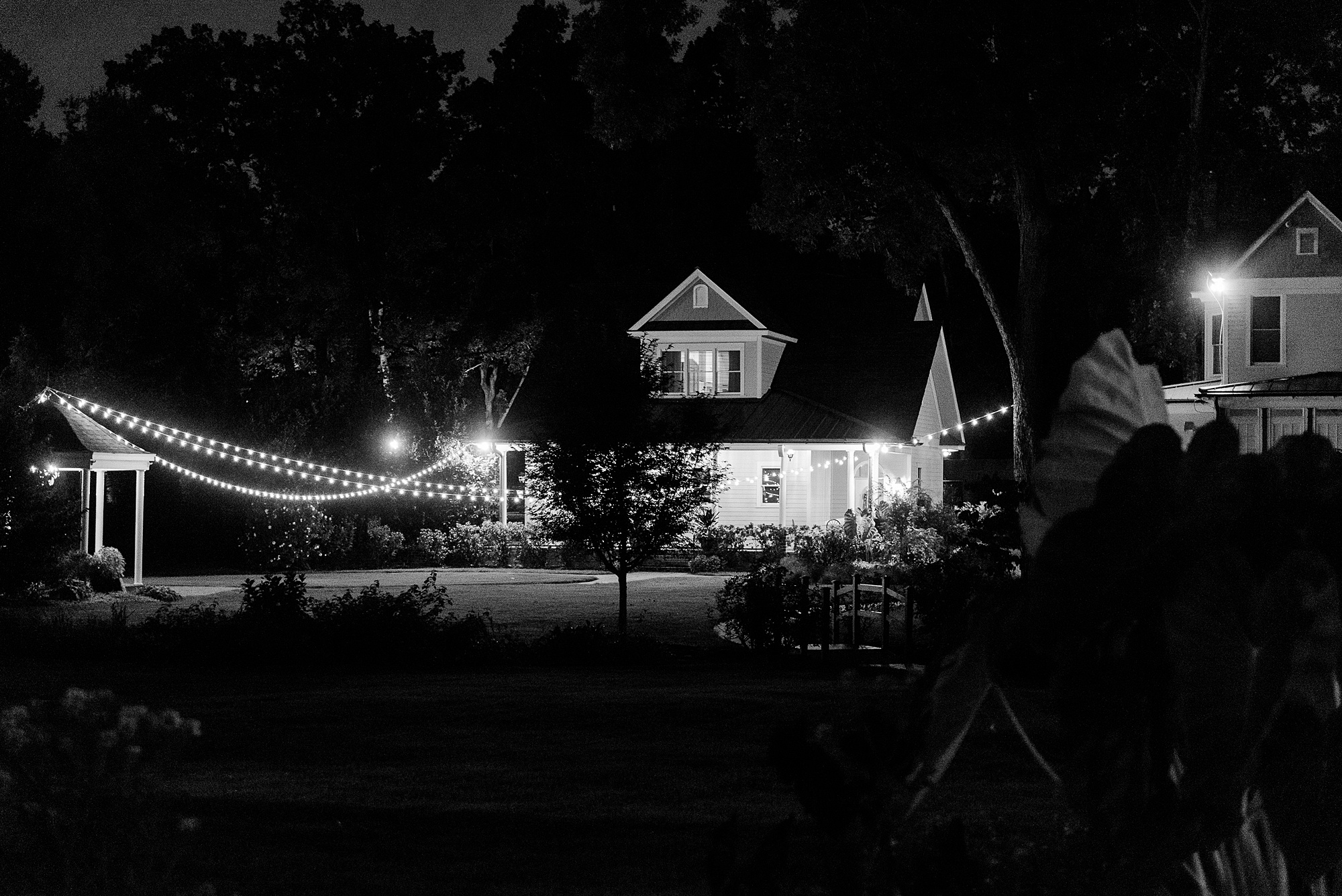 Alexander Homestead nighttime photo with lights