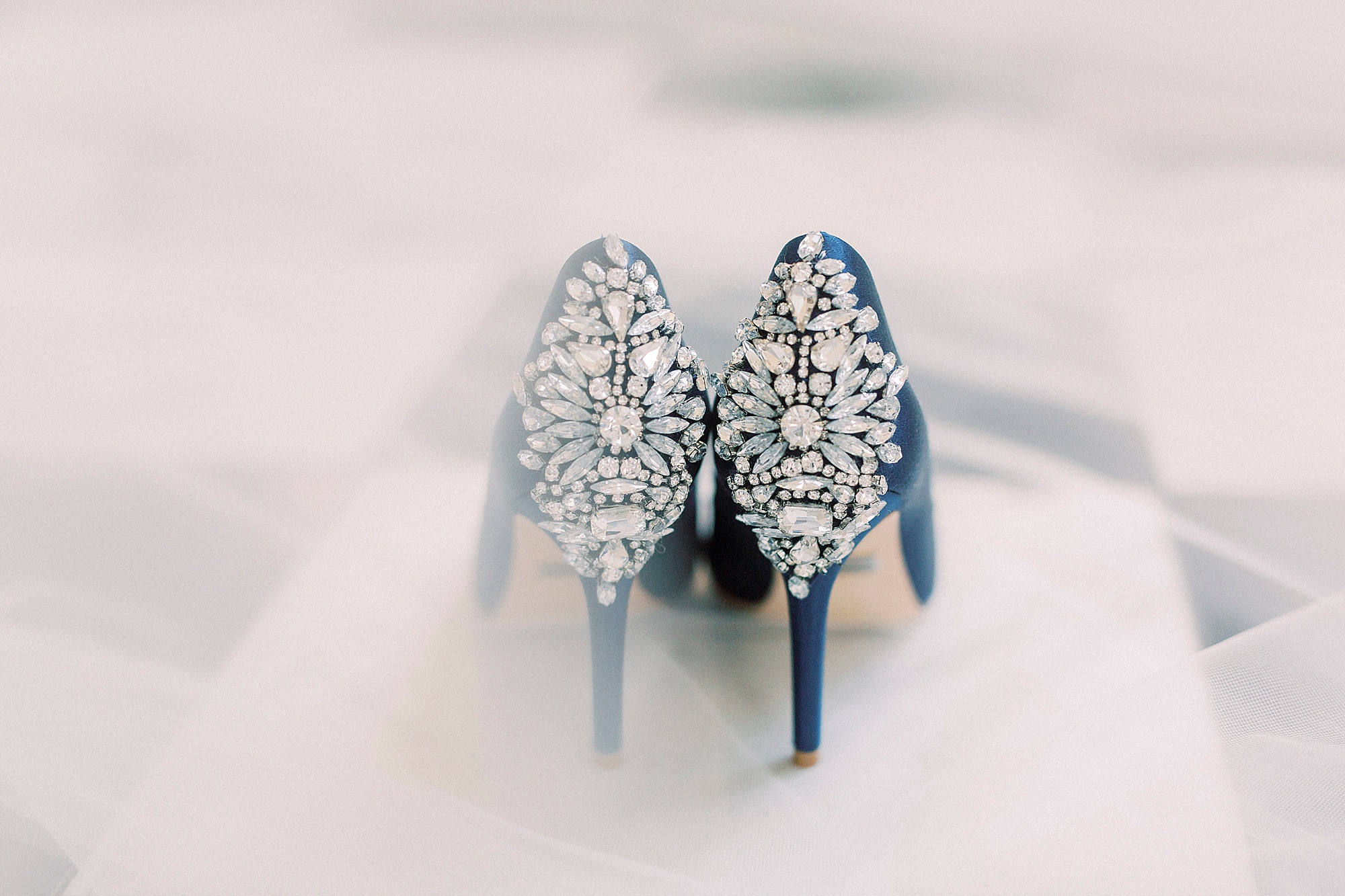 diamonds on back of blue heels for bride