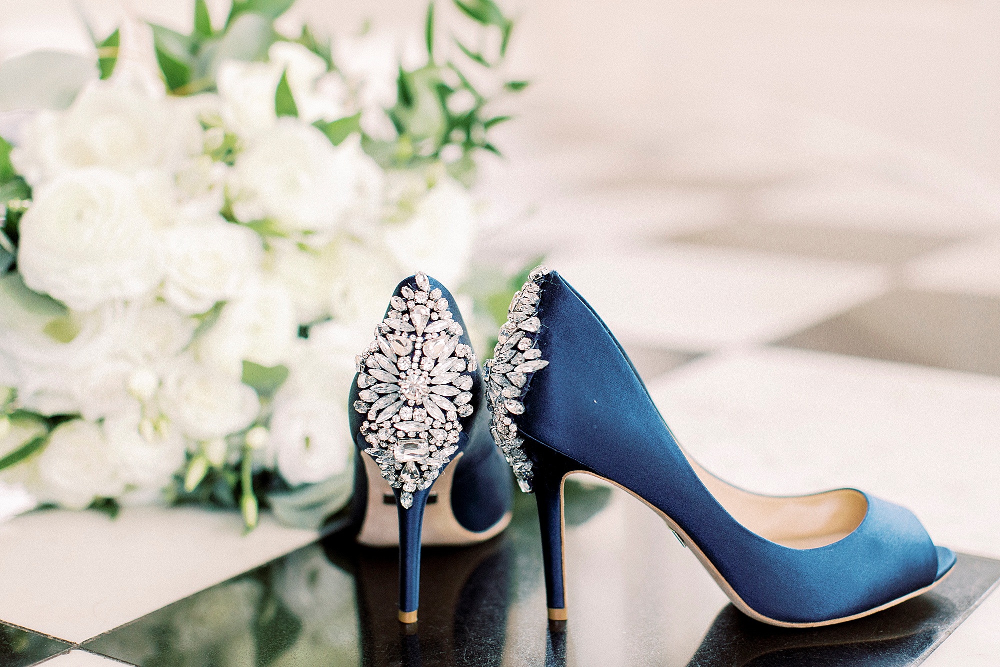 bride's blue heels for wedding day in Separk Mansion