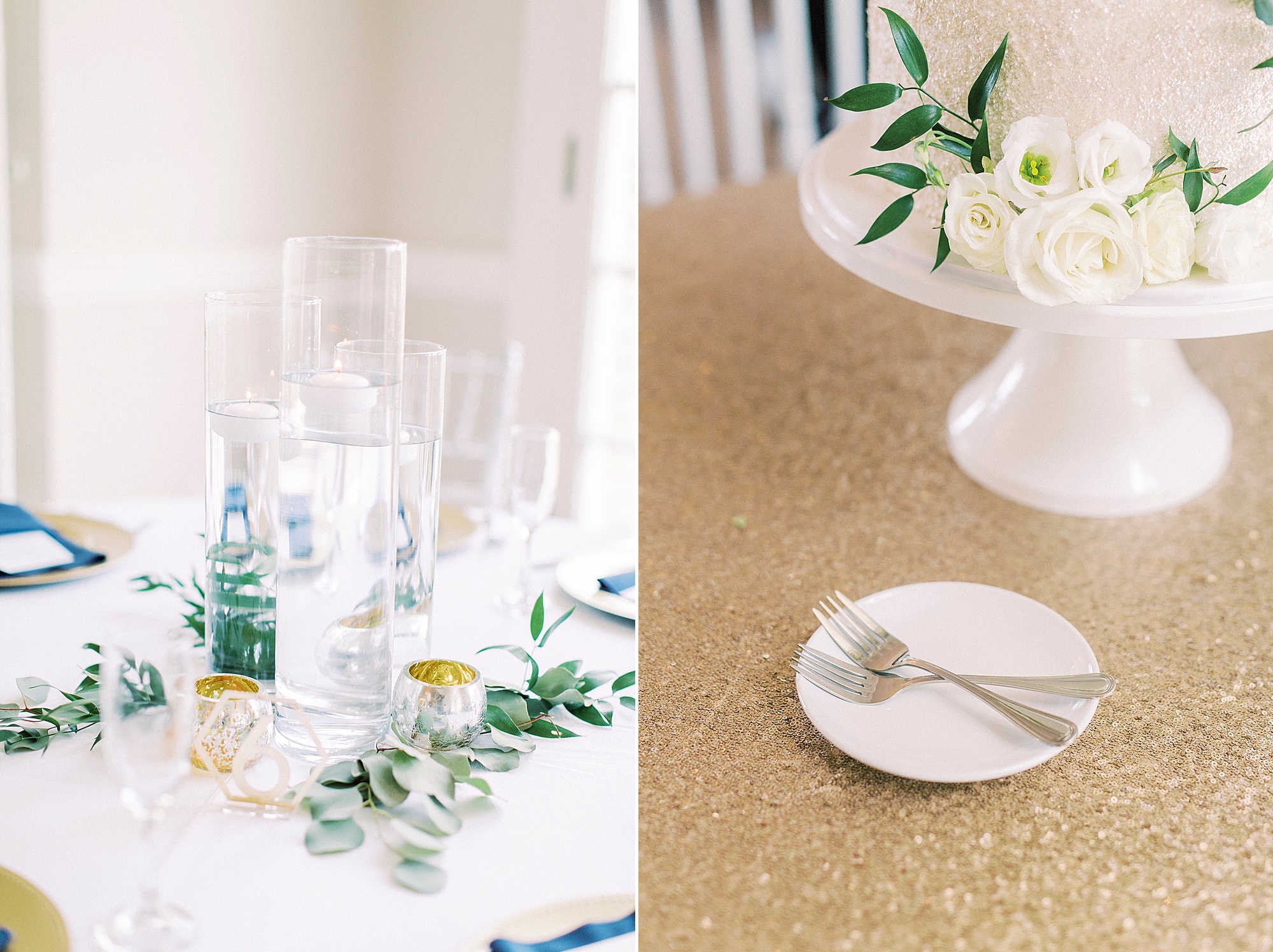 wedding reception with gold and green details