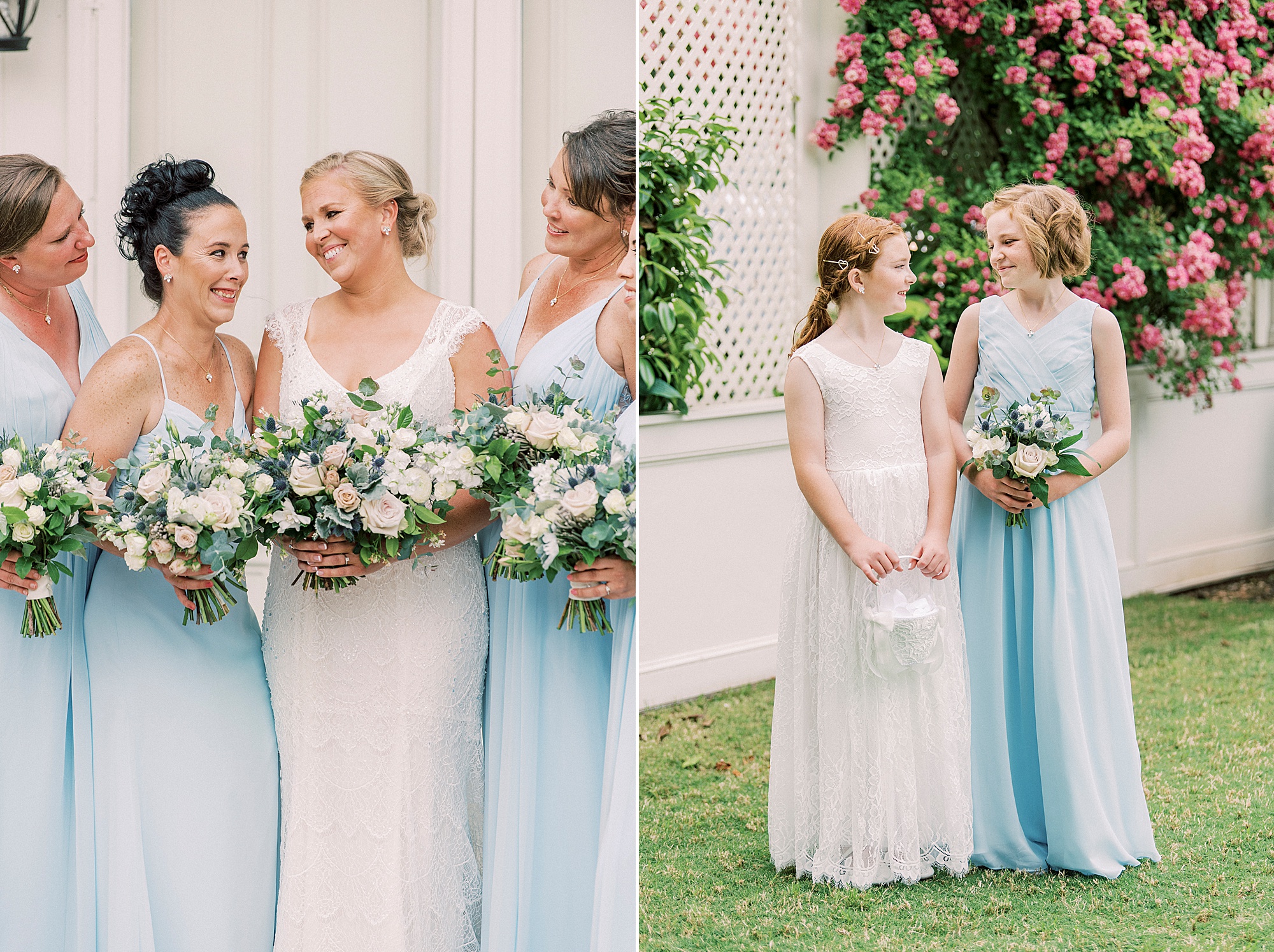 bride and bridesmaids pose in garden at Separk Mansion