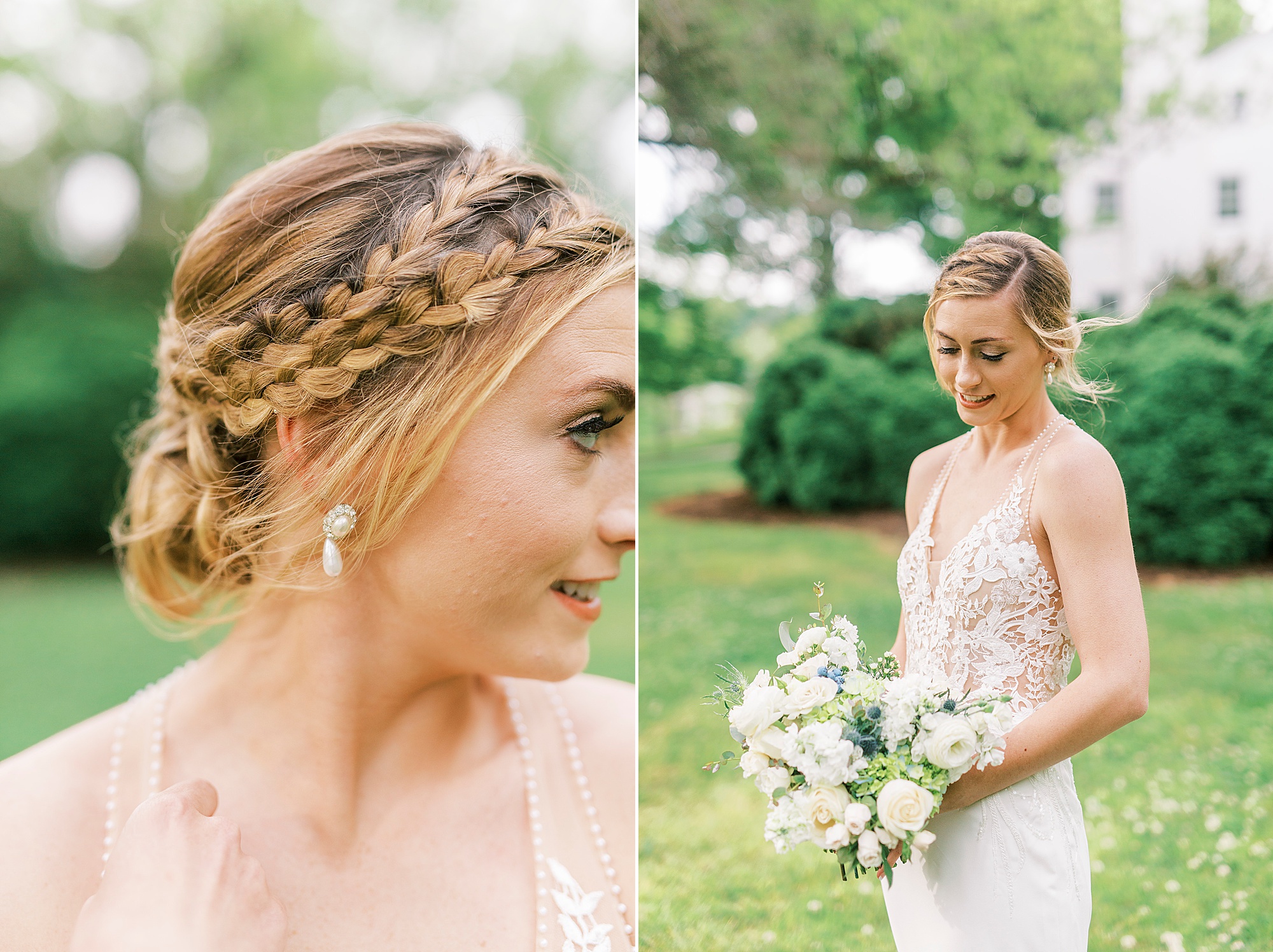 bride's braided hairstyle for Tanglewood bridal portraits