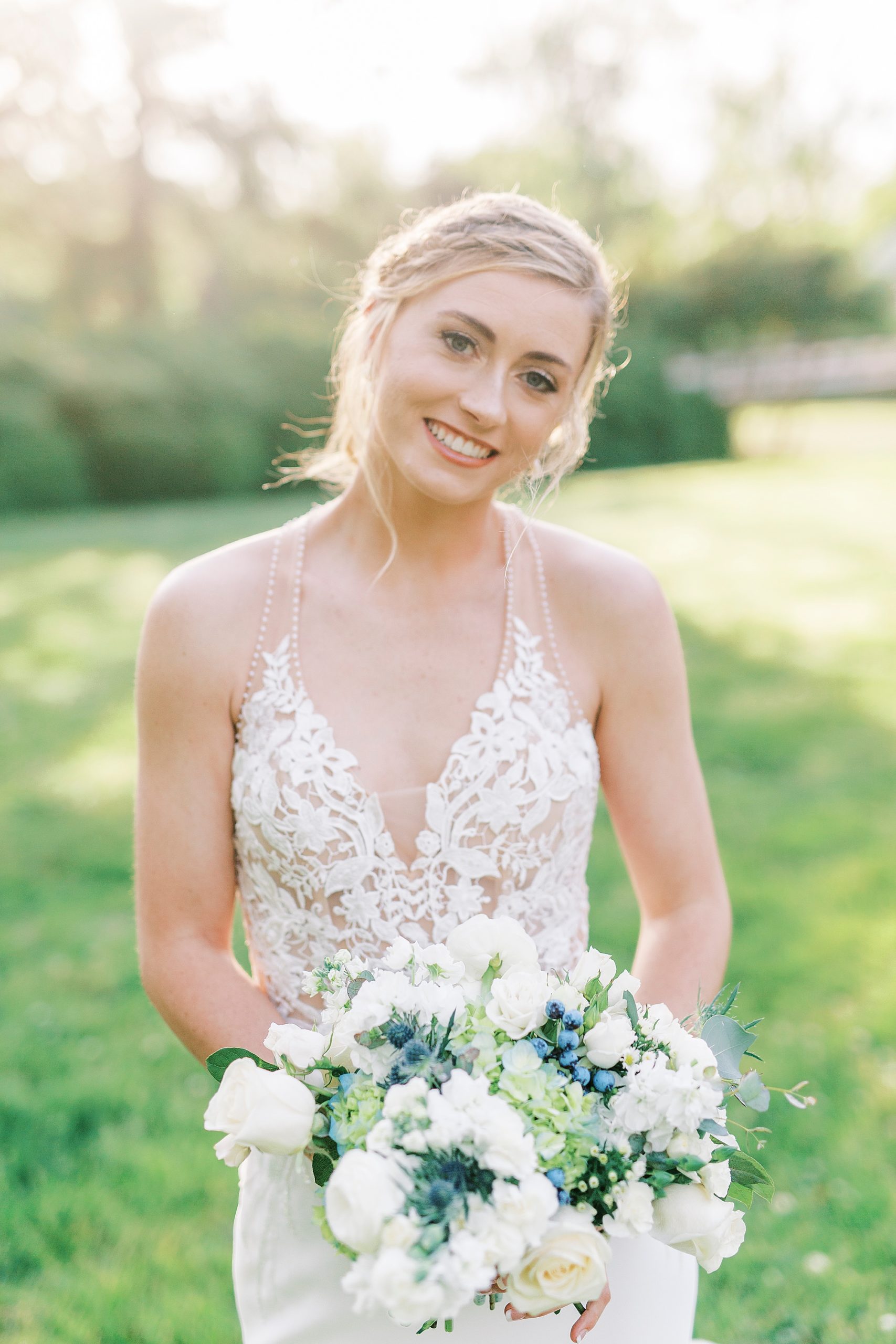 Tanglewood bridal portraits with bride in lace gown