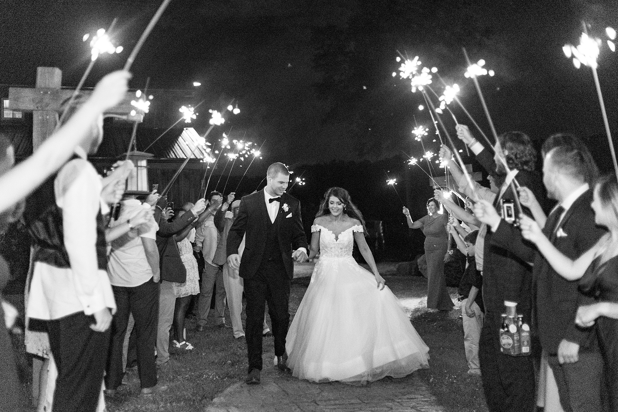 sparkler exit from NC wedding day