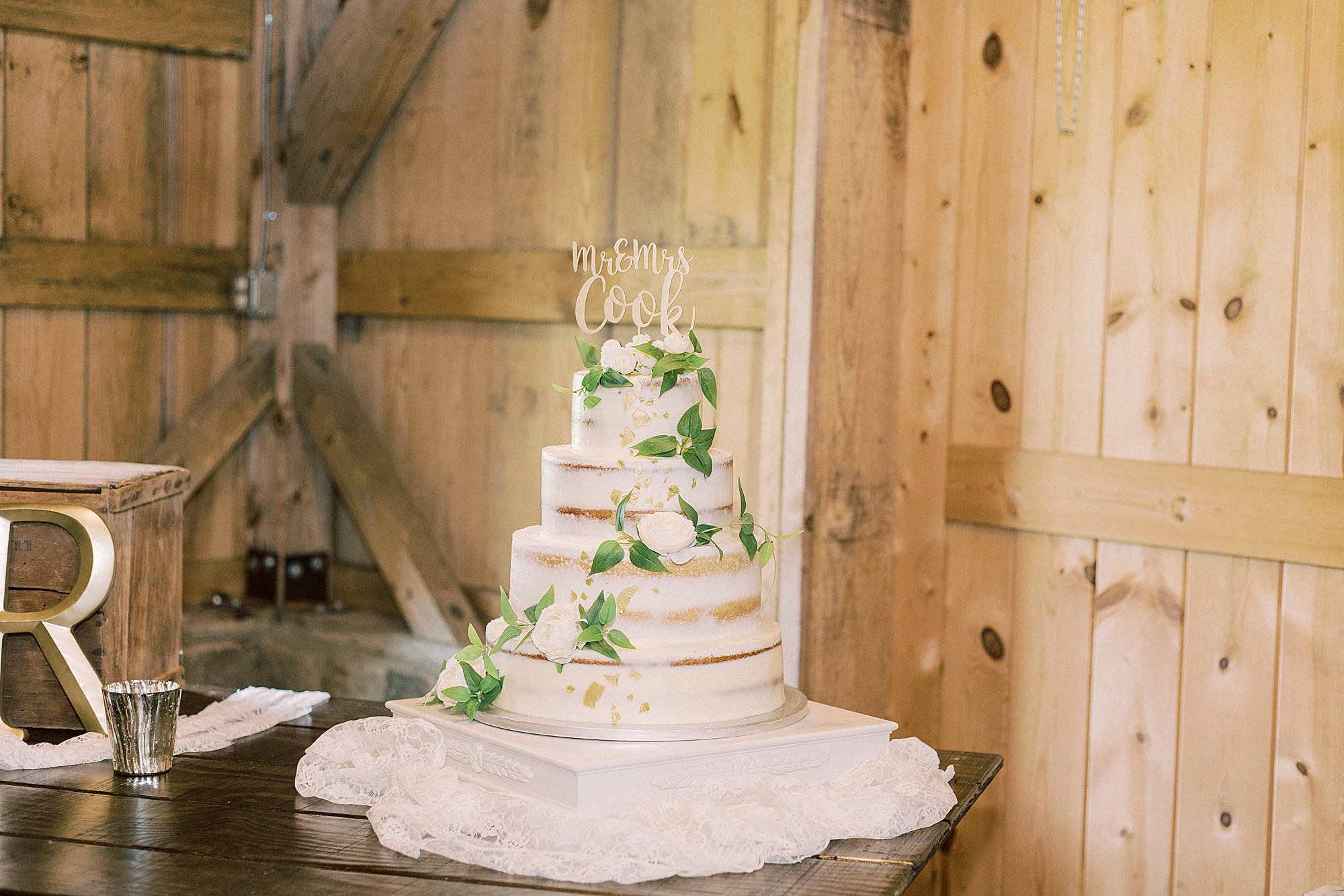 wedding cake with green leaves