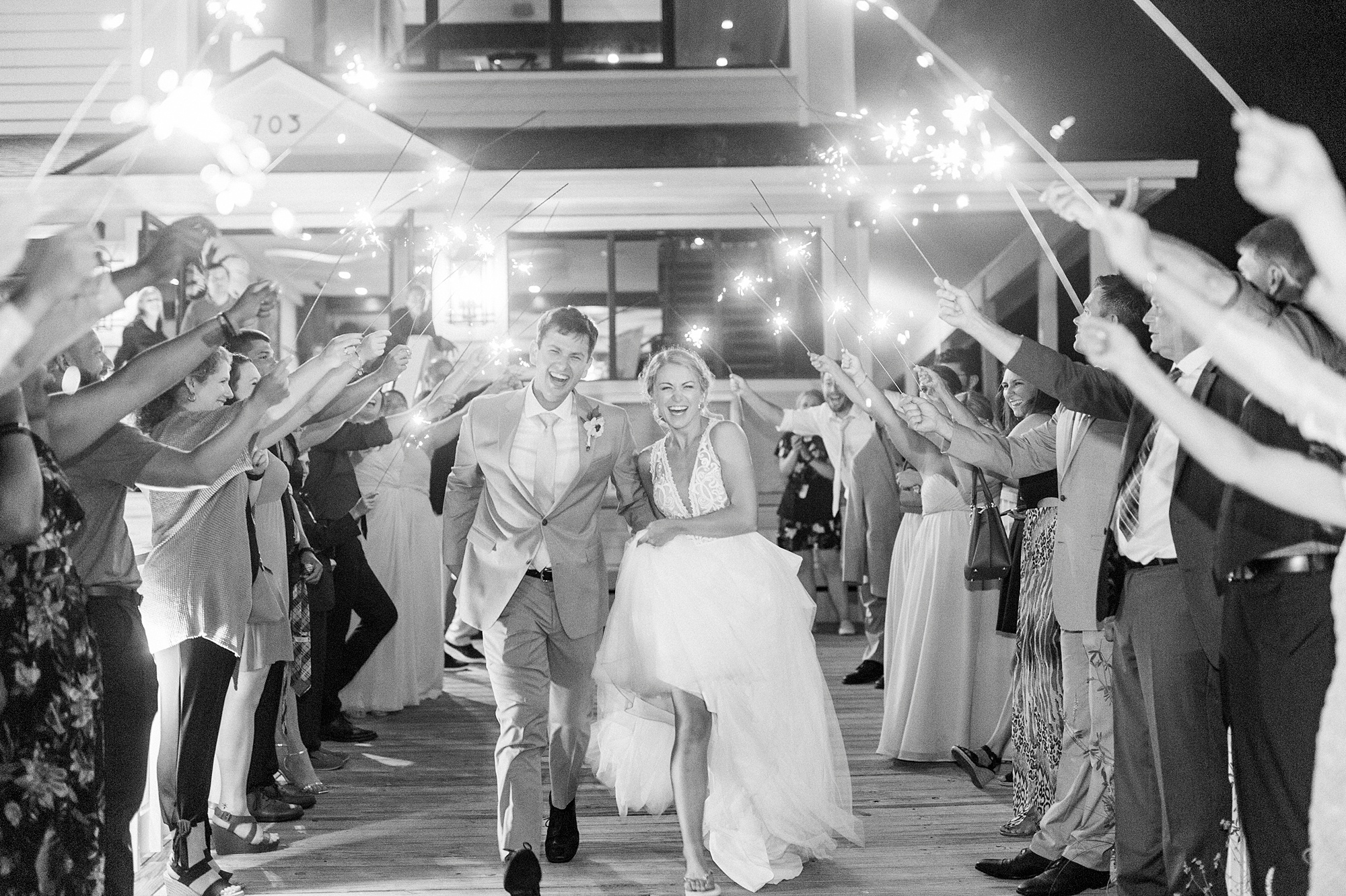 sparkler exit from Wrightsville Beach wedding reception