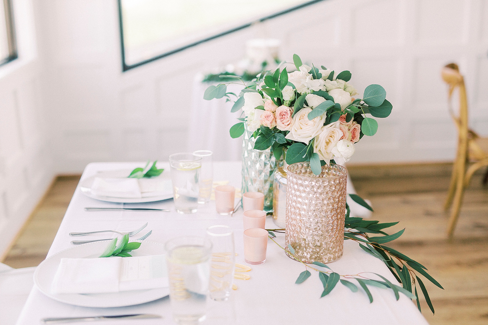 rose gold and ivory details for Oceanic Restaurant wedding reception