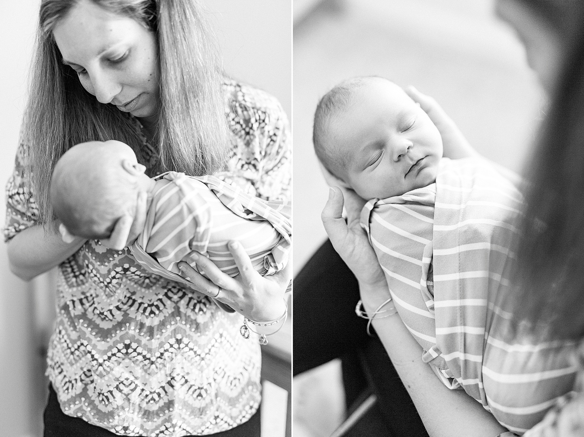 mom holds son during newborn session