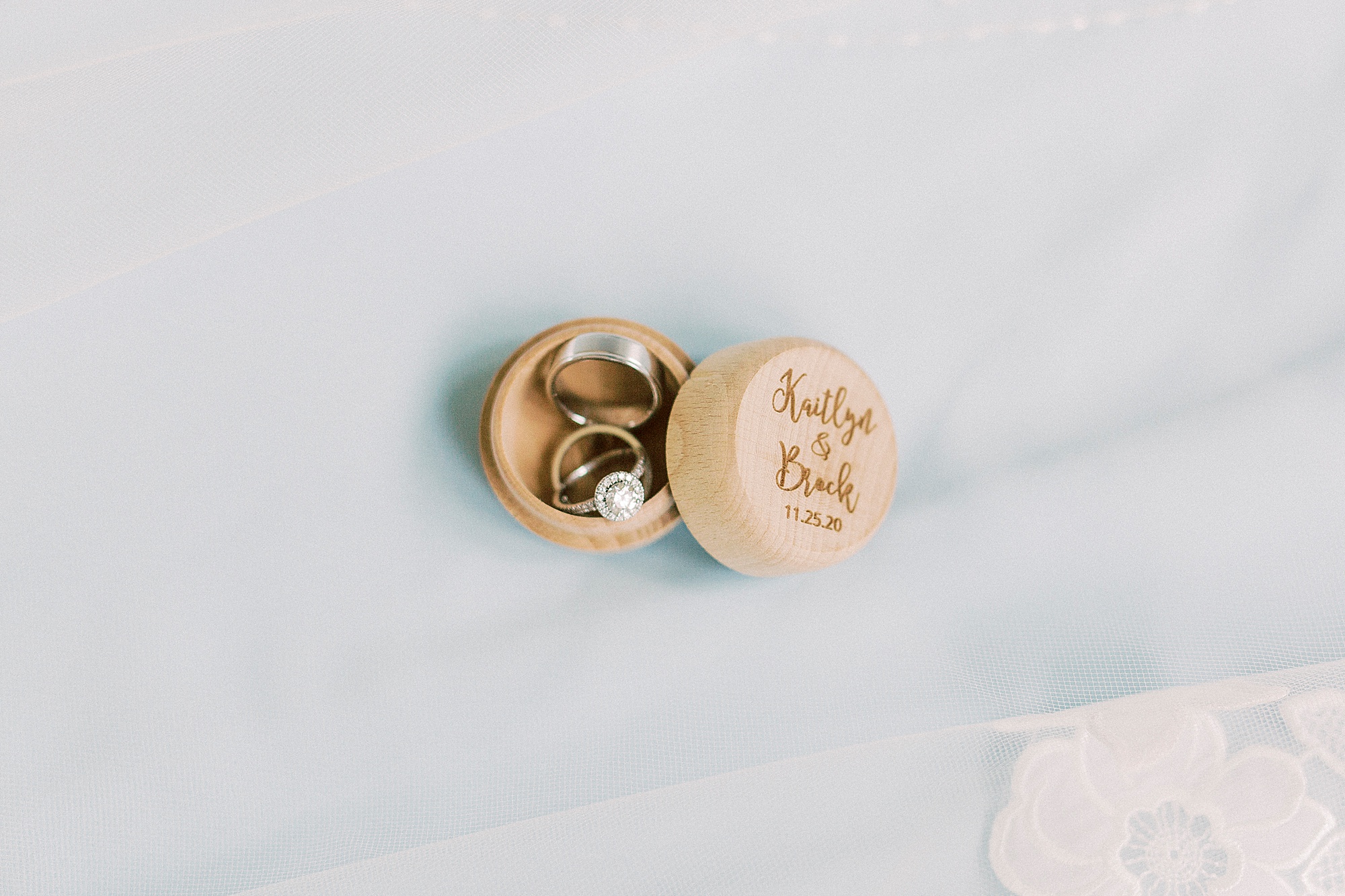 wedding rings in wooden ring box