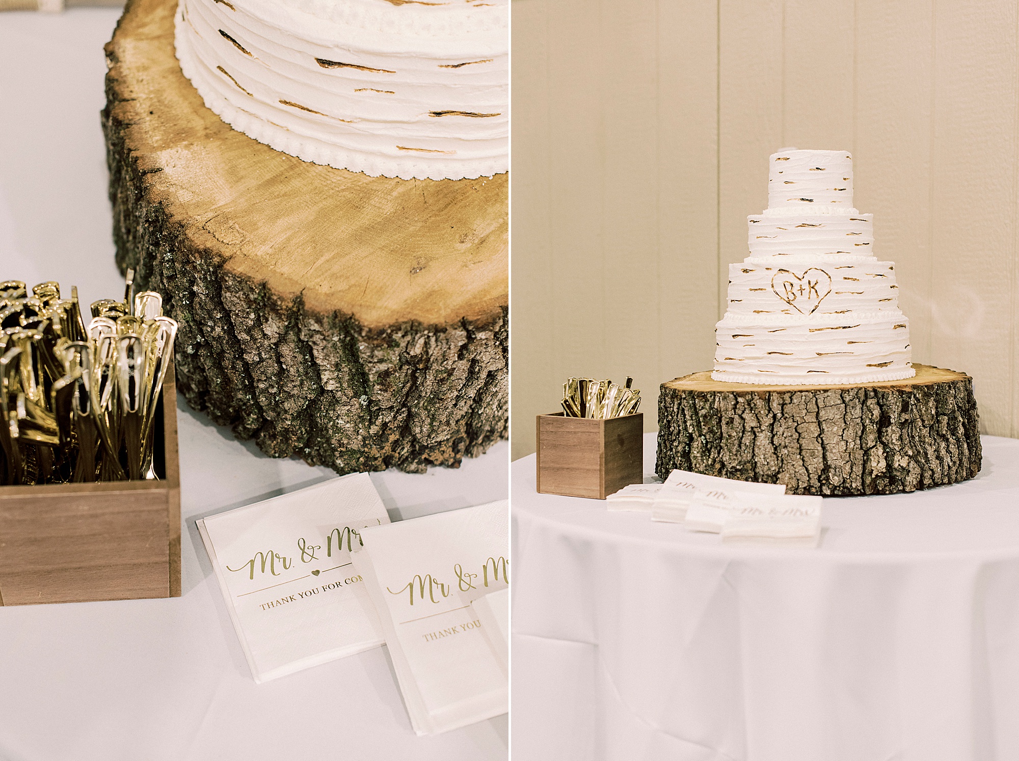 rustic wedding cake with wooden stand