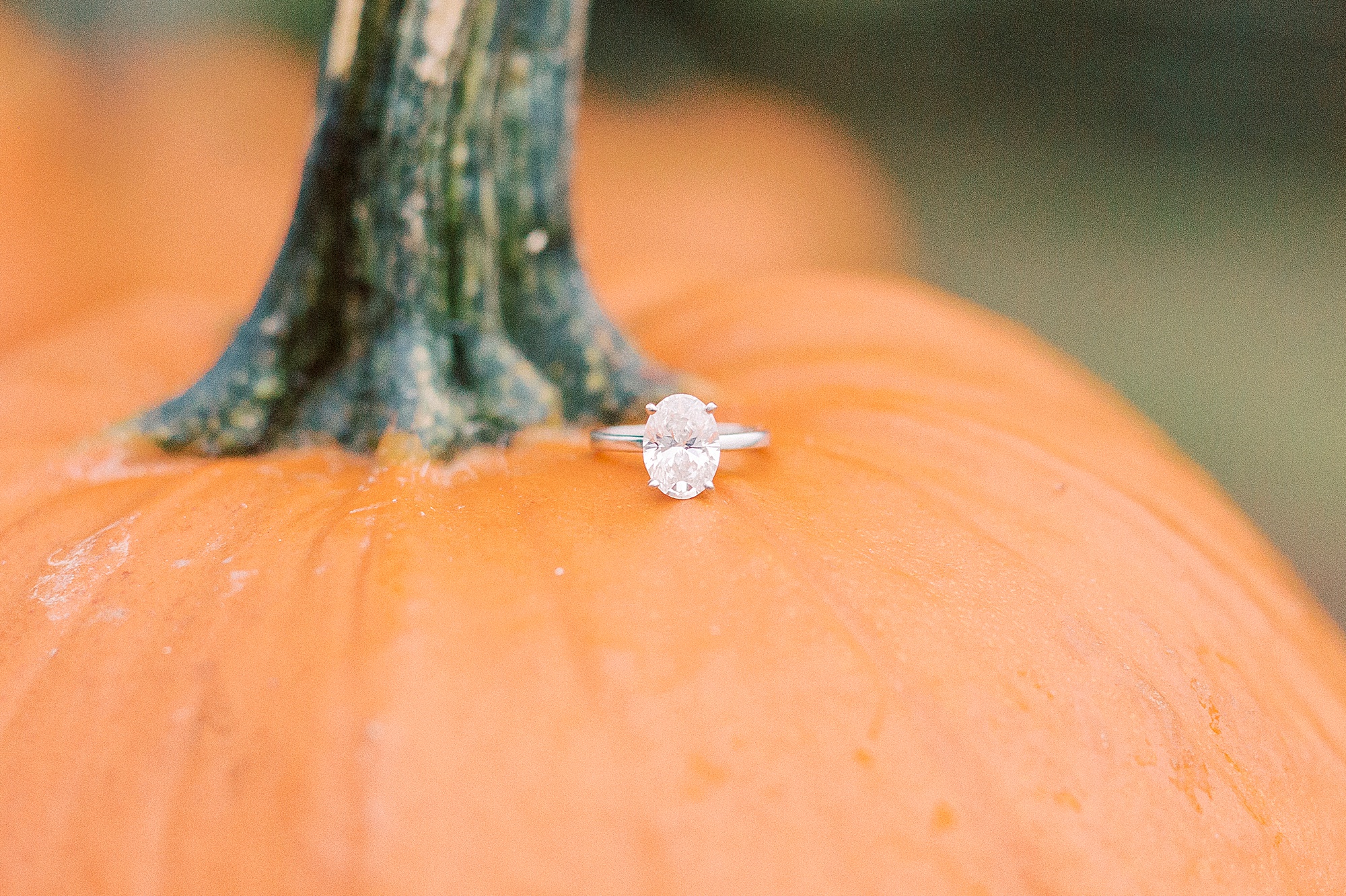 diamond ring rests on pumpkin