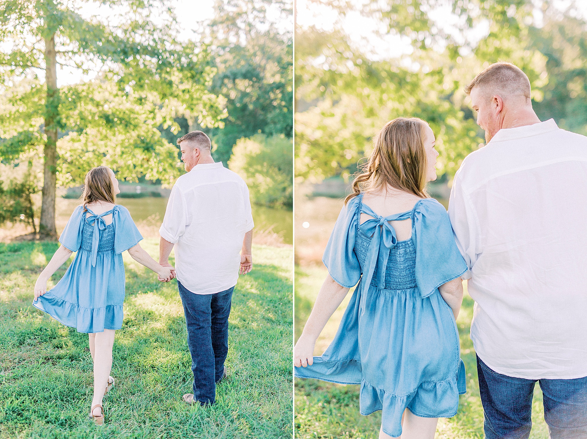 fall Sunset Farm engagement session for bride in blue dress