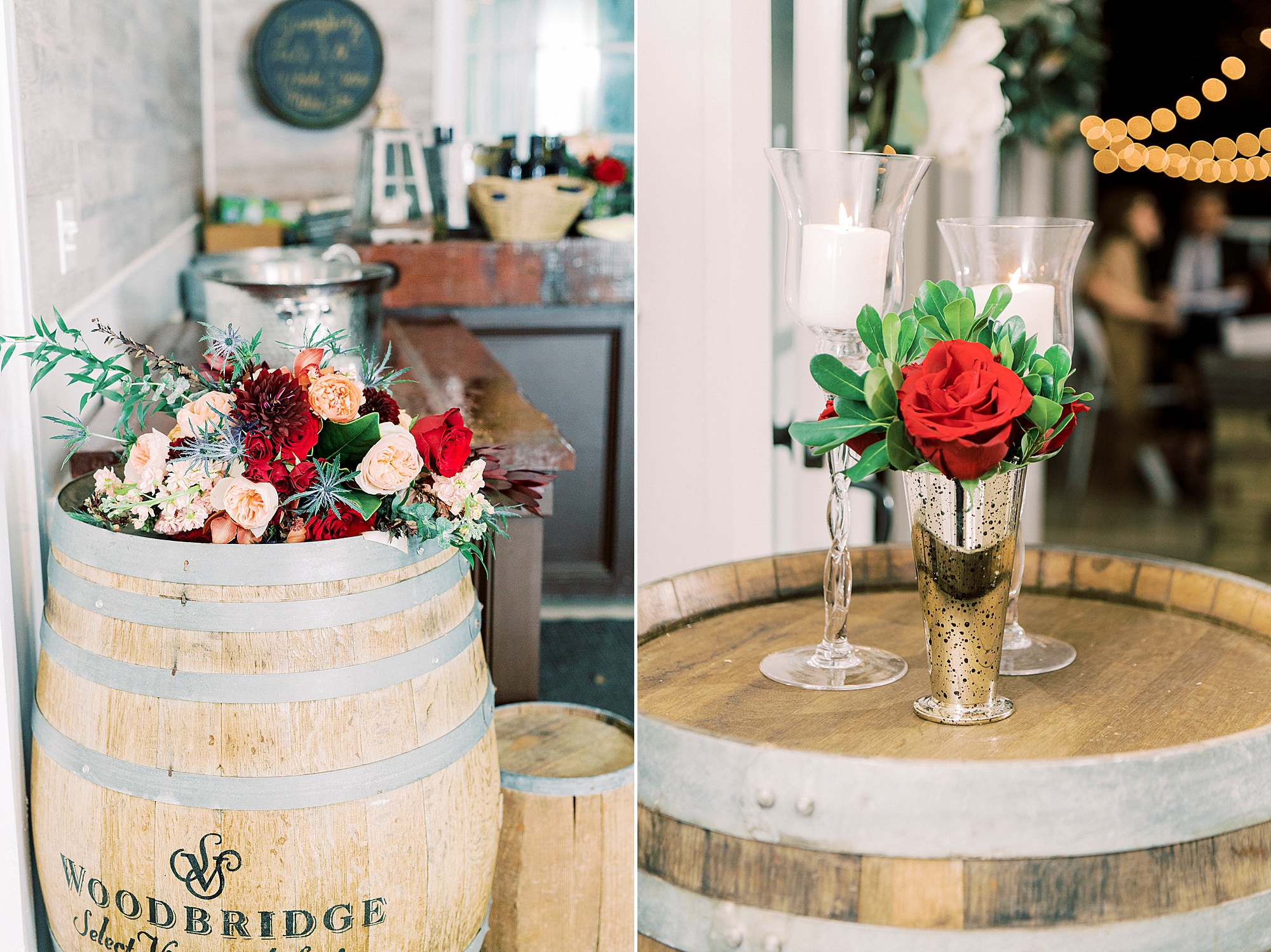winery inspired reception decor for NC wedding reception